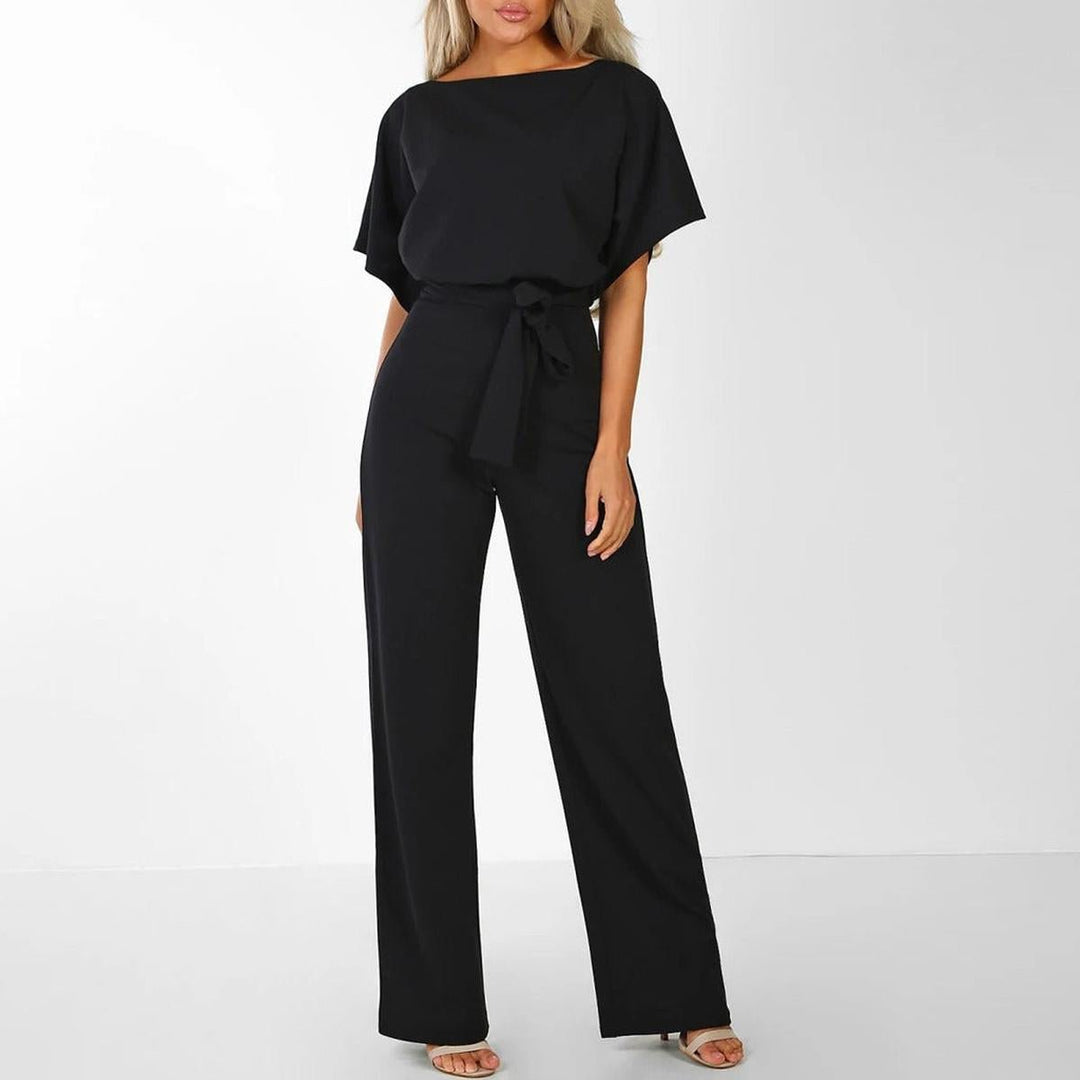 Kortærmet buksedragt til kvinder med bælte | Elegant jumpsuit med brede ben til hverdag og fest | Komfortabel løs pasform