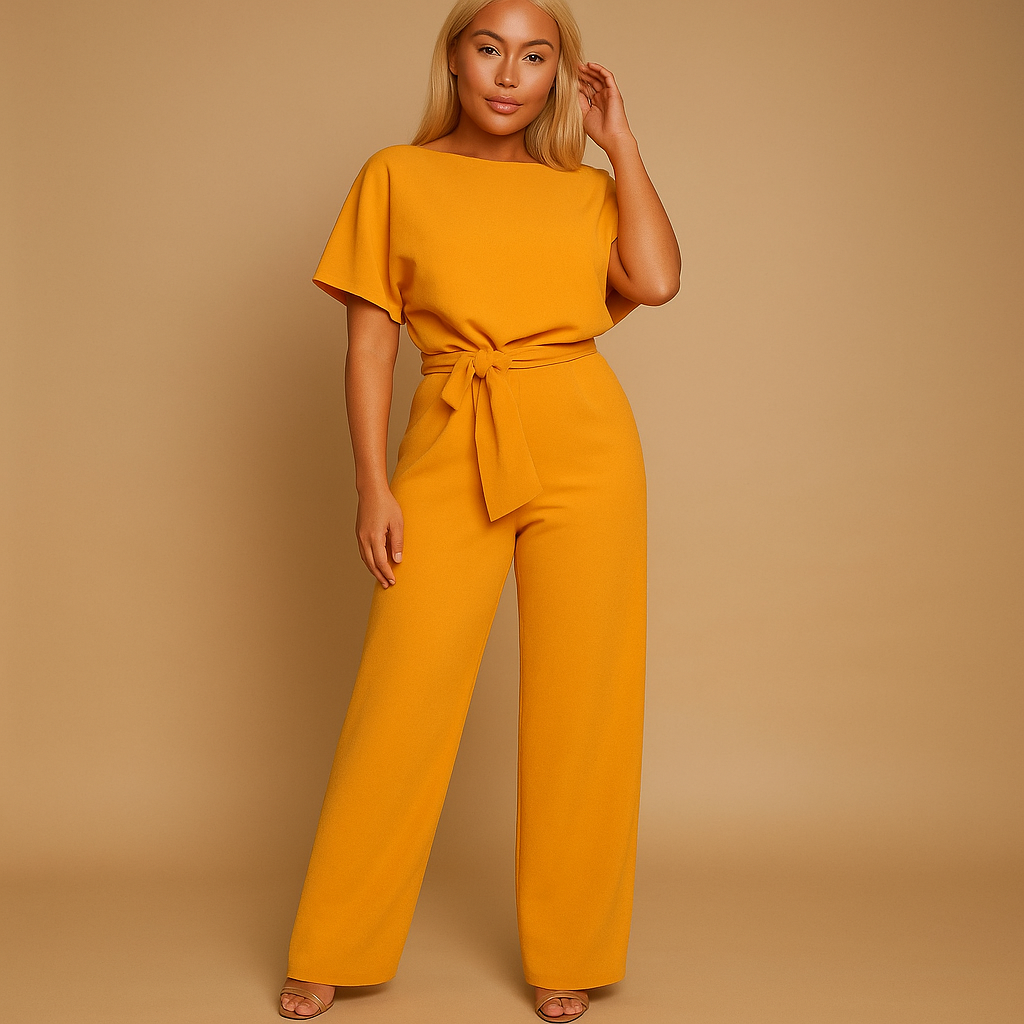Detaljeret jumpsuit med bindebælte til damer | Tessa