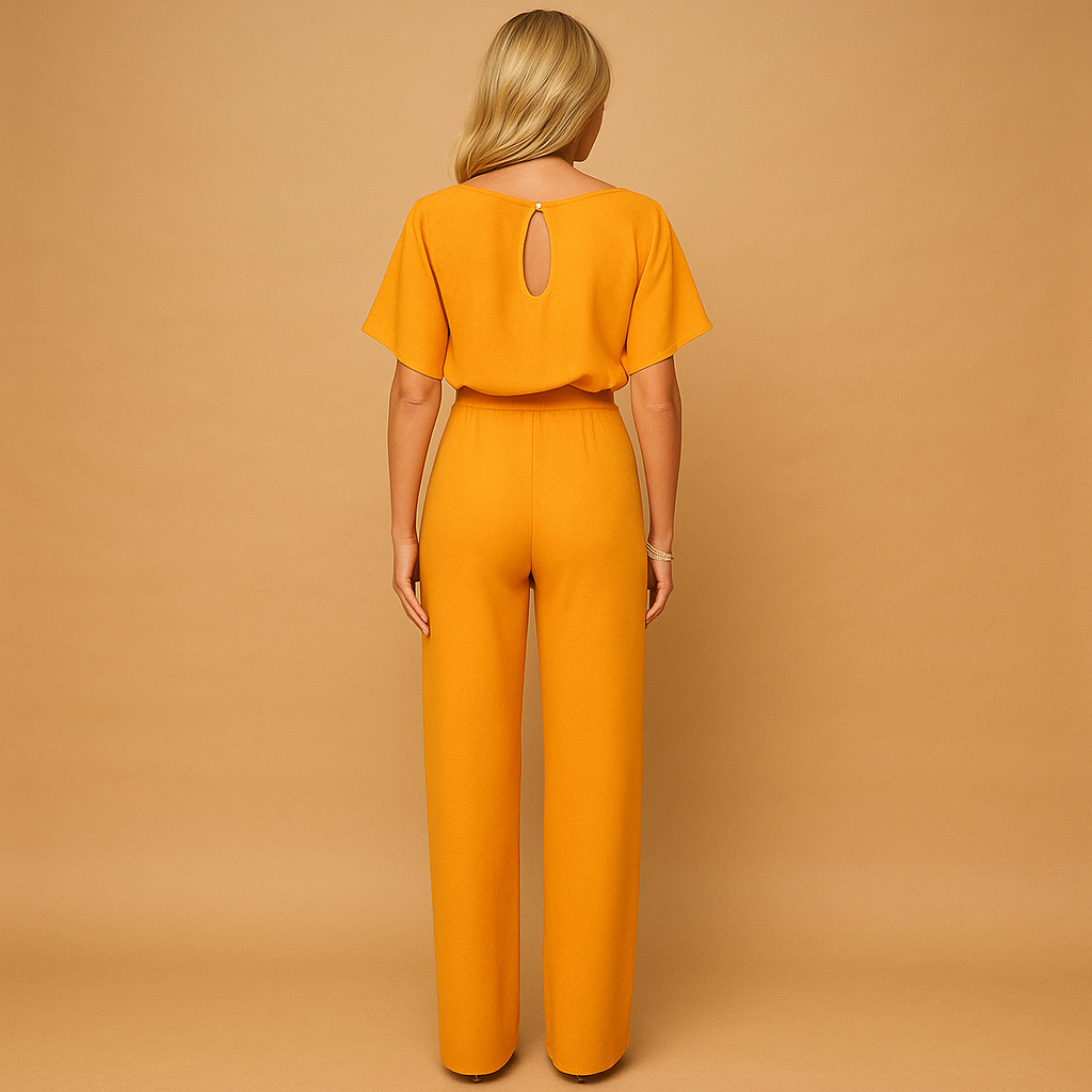 Detaljeret jumpsuit med bindebælte til damer | Tessa