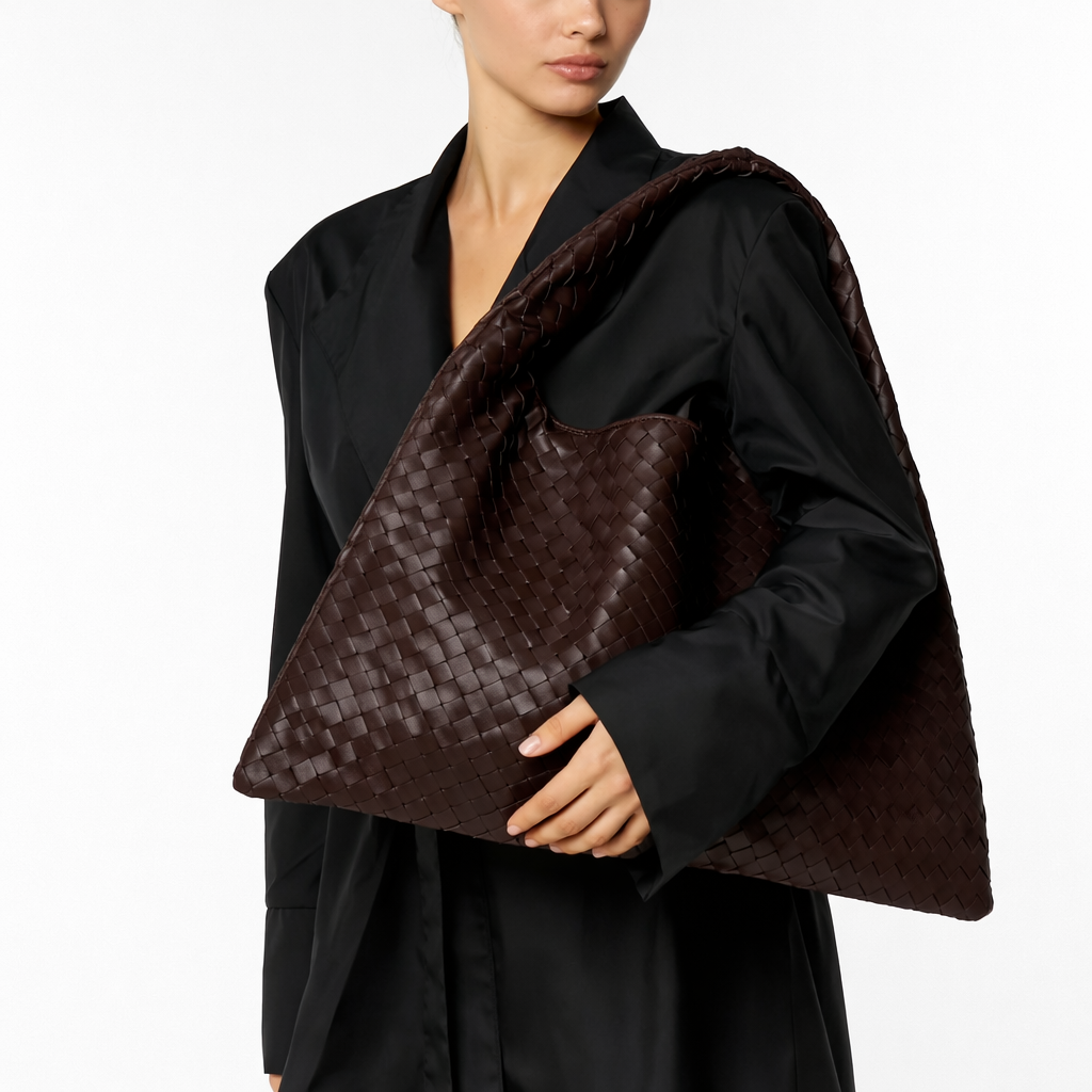 Flettet Shopper Taske i Vegansk Læder – Stor Skuldertaske