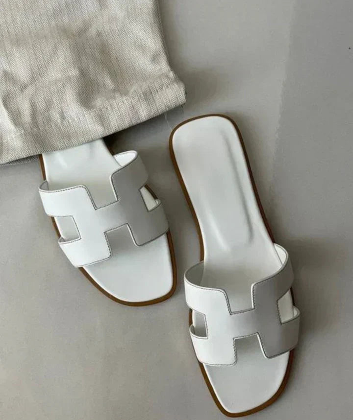 Dámské kožené sandály na nazutí s H páskem, nízkým podpatkem, elegantní letní volnočasová obuv