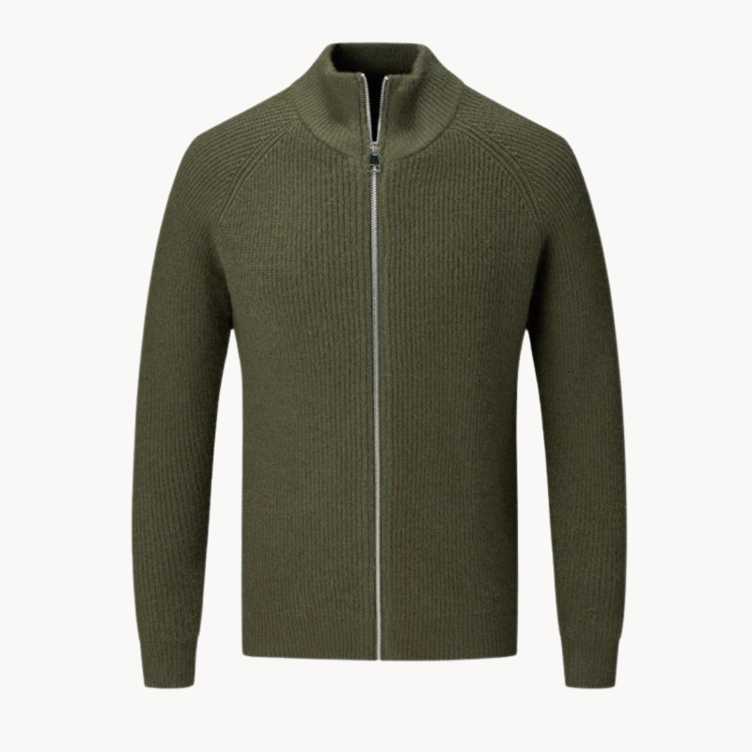 Bellivaro | Full Zip Sweater I Tidløs Elegance Med Standkrave Og Ribdetaljer