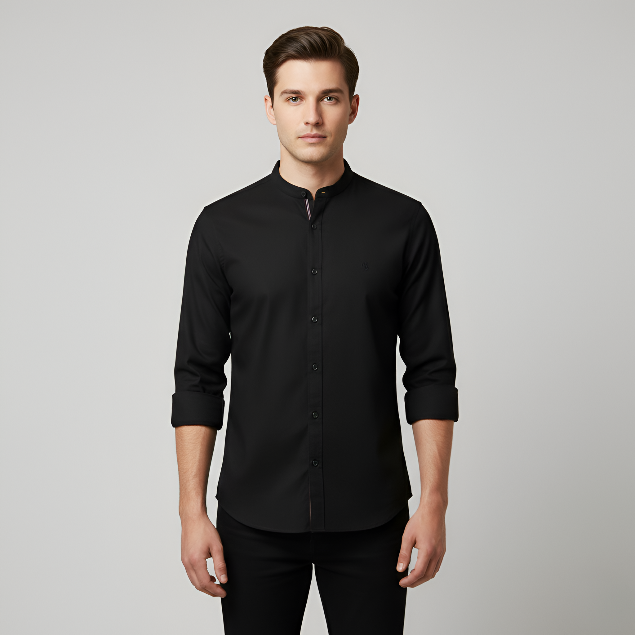 Camisa para homem Bellivaro em algodão com gola mandarim e mangas compridas