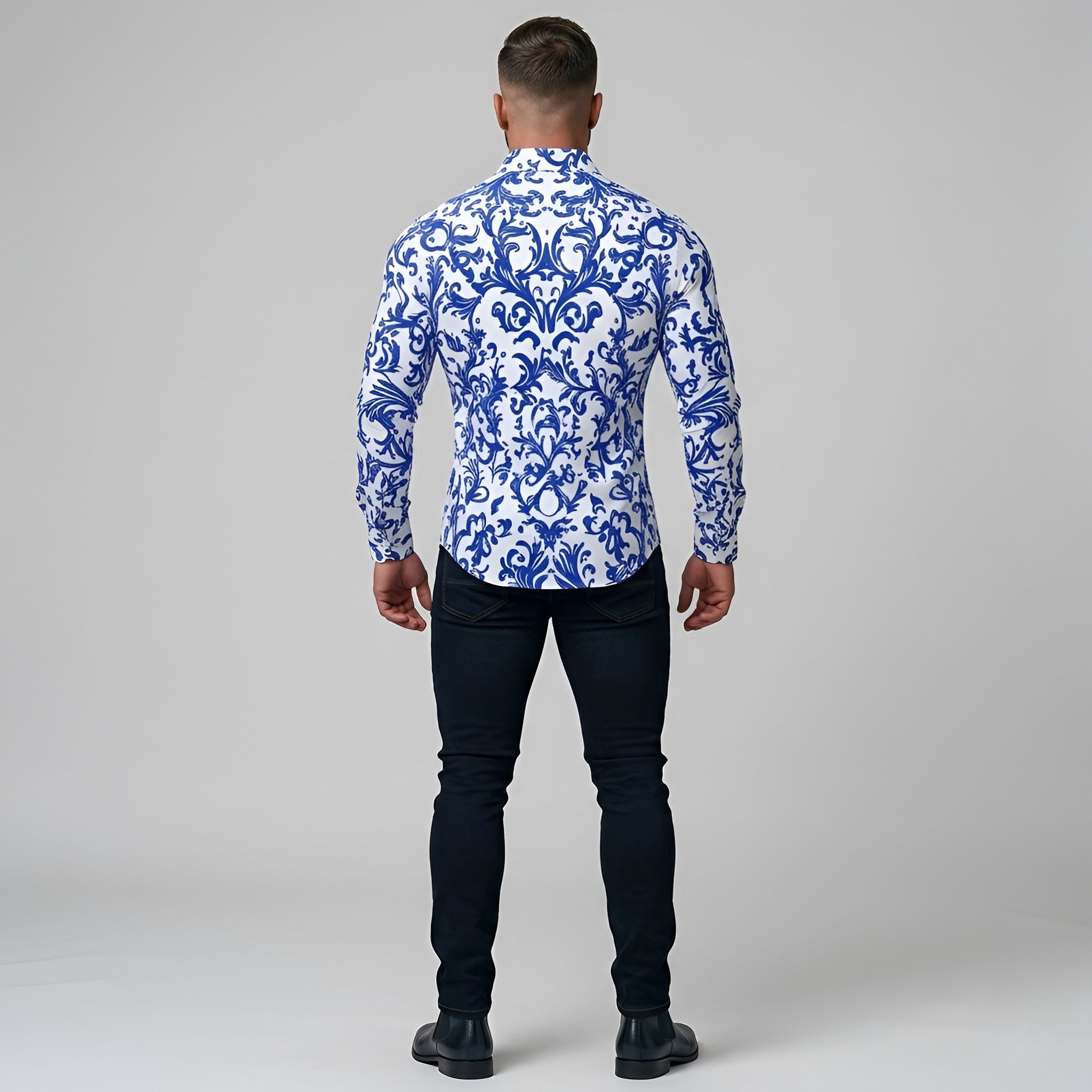 Herreskjorte slim fit med mønster og knaplukning elegant skjorte til mænd