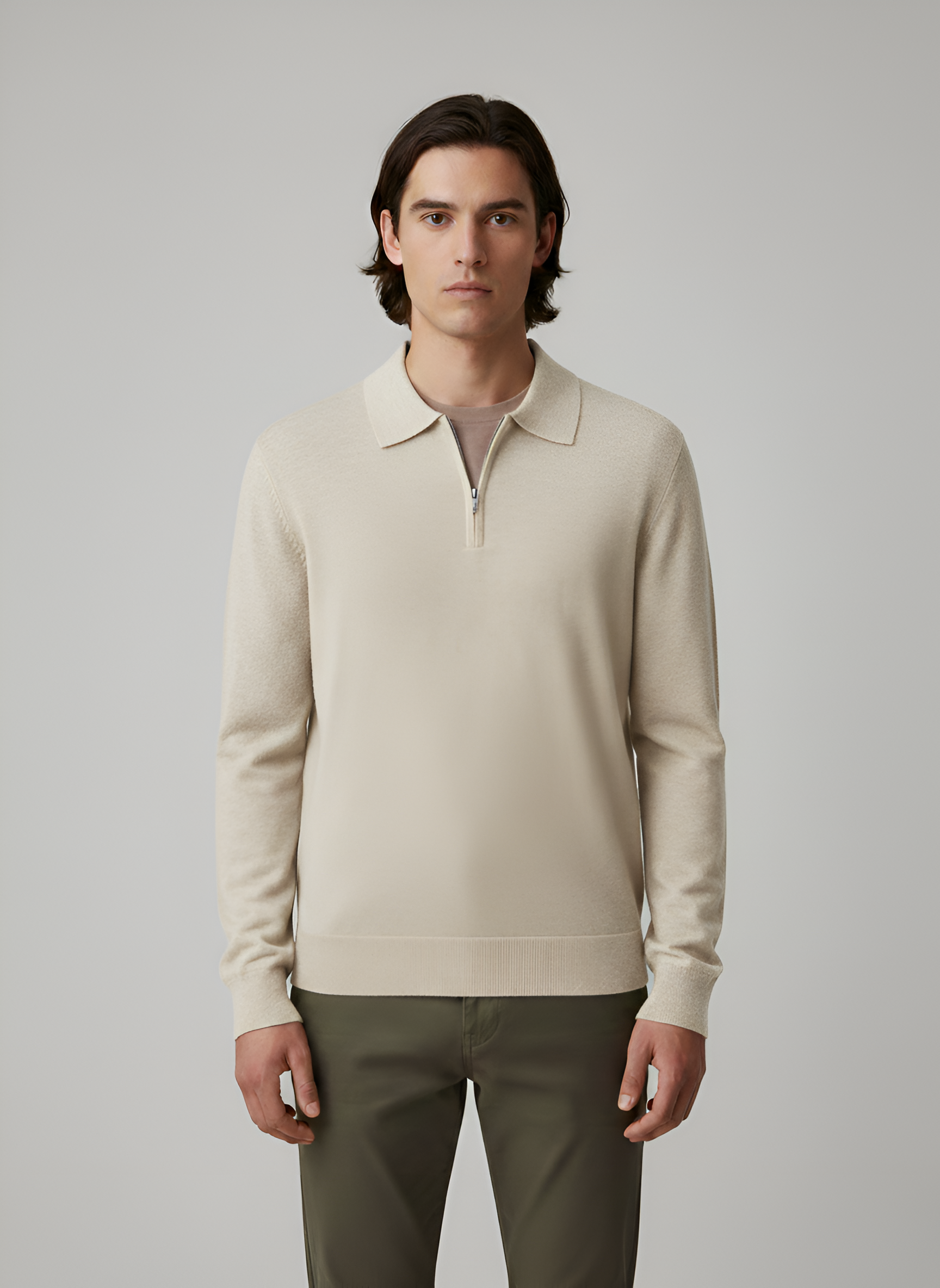 Bellivaro ανδρικό πουλόβερ με φερμουάρ μέχρι τη μέση από μαλλί