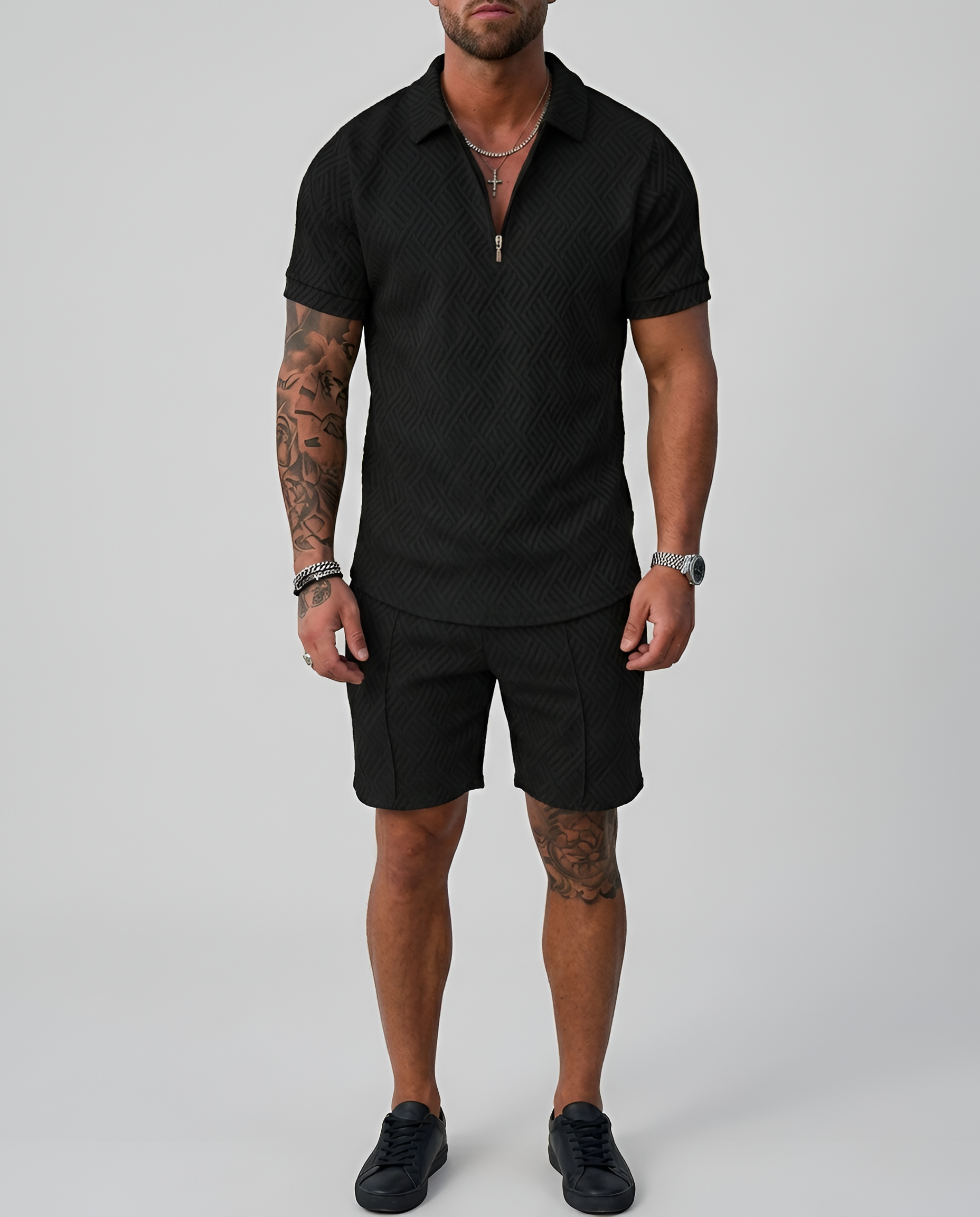 Herre sommersæt med kortærmet polo og shorts i bomuldsblanding