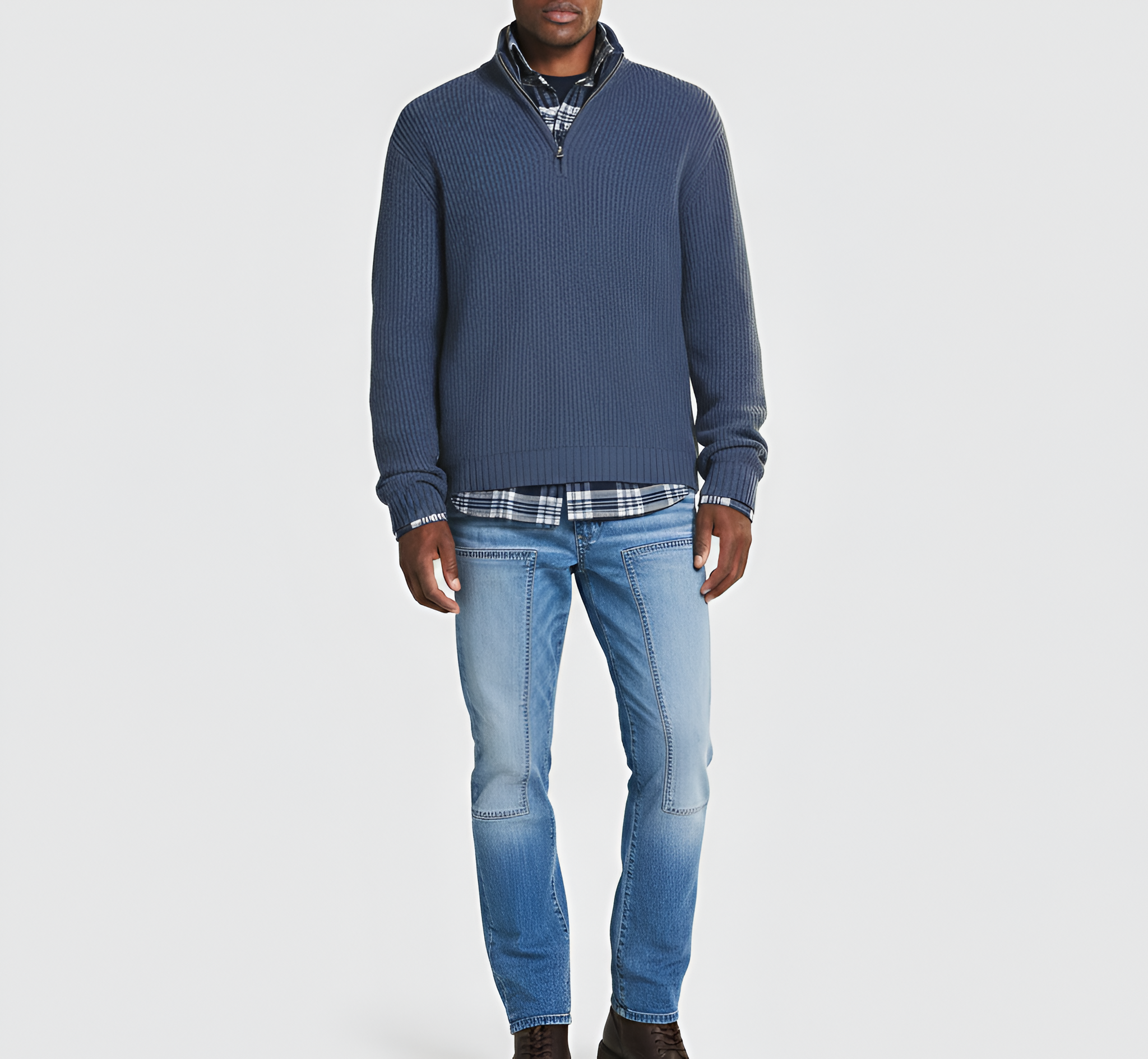 Bellivaro pánsky pletený sveter s polovičným zipsom, dlhý rukáv, voľný strih