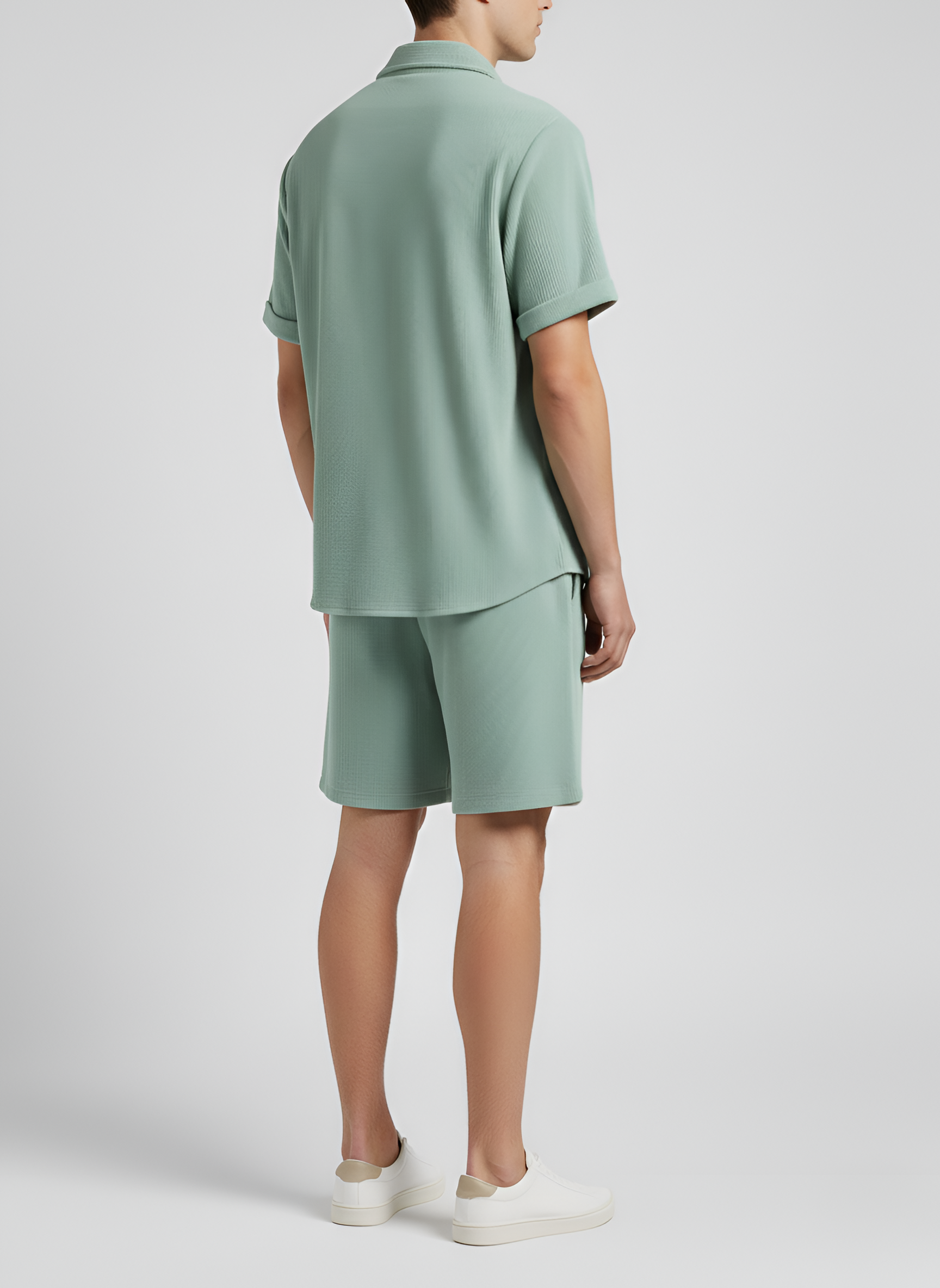 Conjunto de verano para hombre en algodón – camisa de manga corta y pantalones cortos con textura