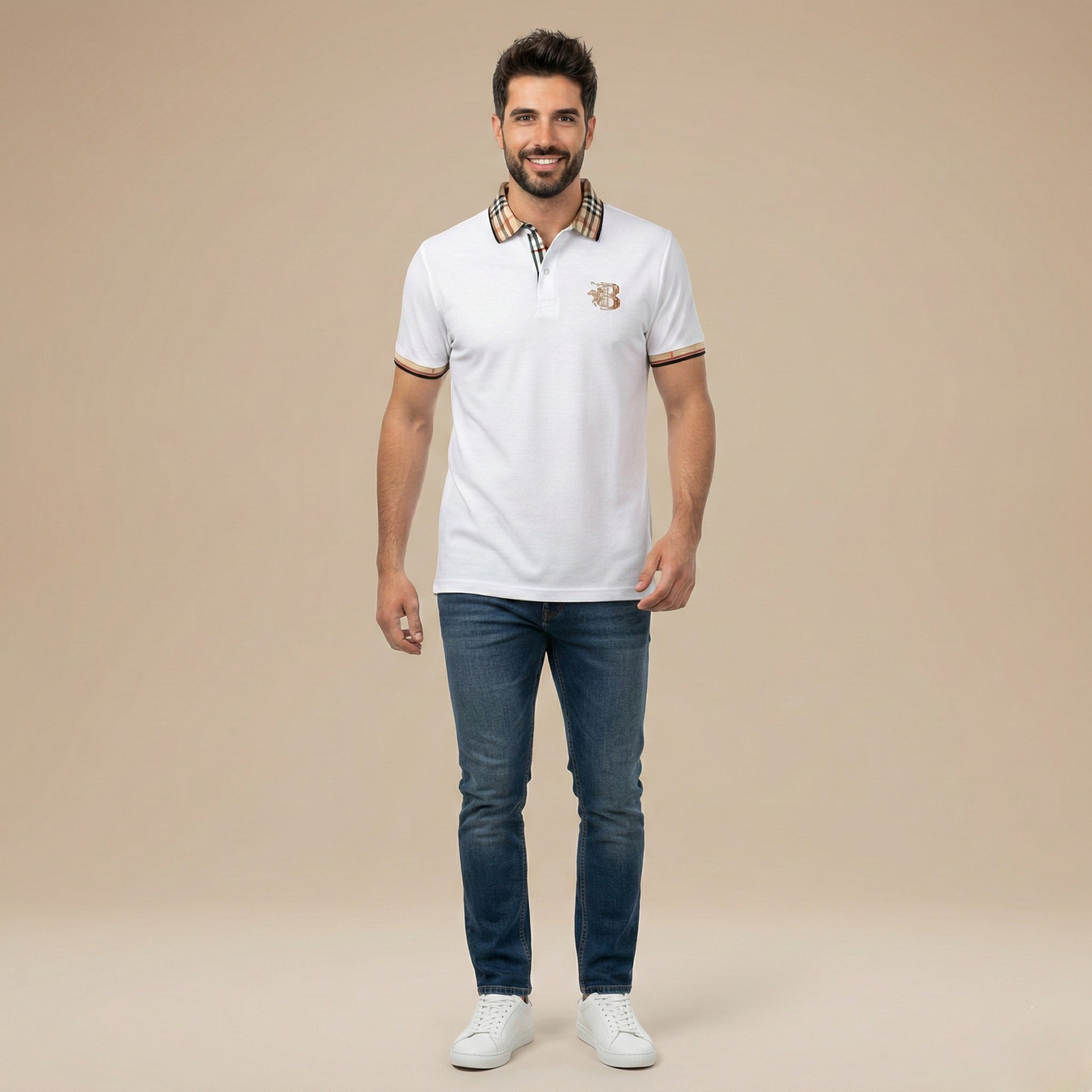 Herre polo t-shirt i bomuld – Kortærmet polo med krave og logo