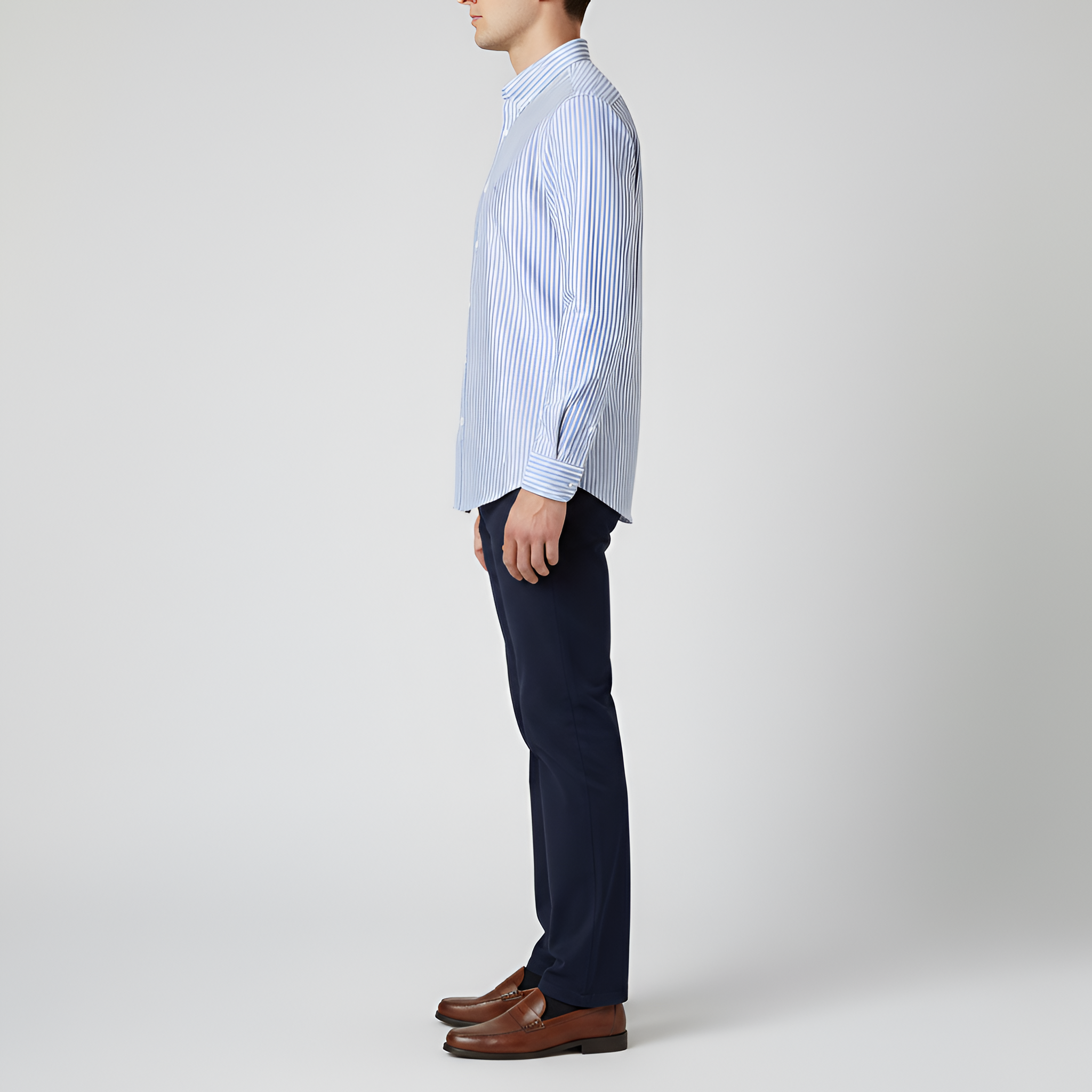 Camisa de hombre a rayas con mangas largas y corte ajustado en algodón