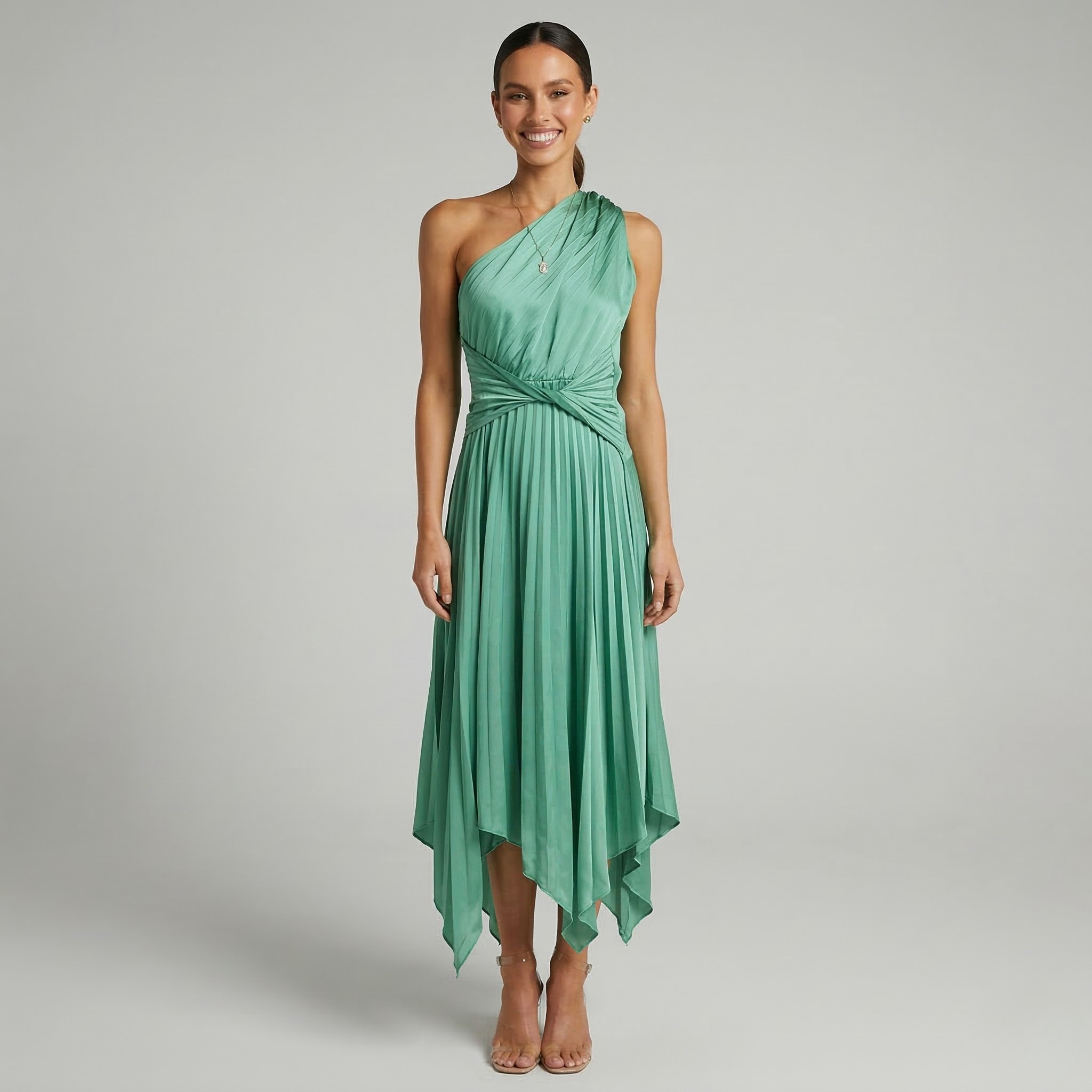 Sukienka damska midi na jedno ramię z plisowanym dołem, asymetryczna sukienka wieczorowa na imprezę