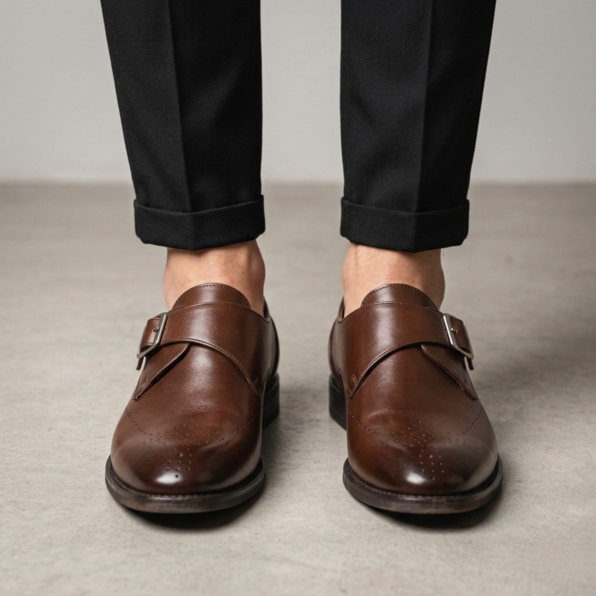 Herre læder monk strap sko klassiske formelle sko til mænd med spænde
