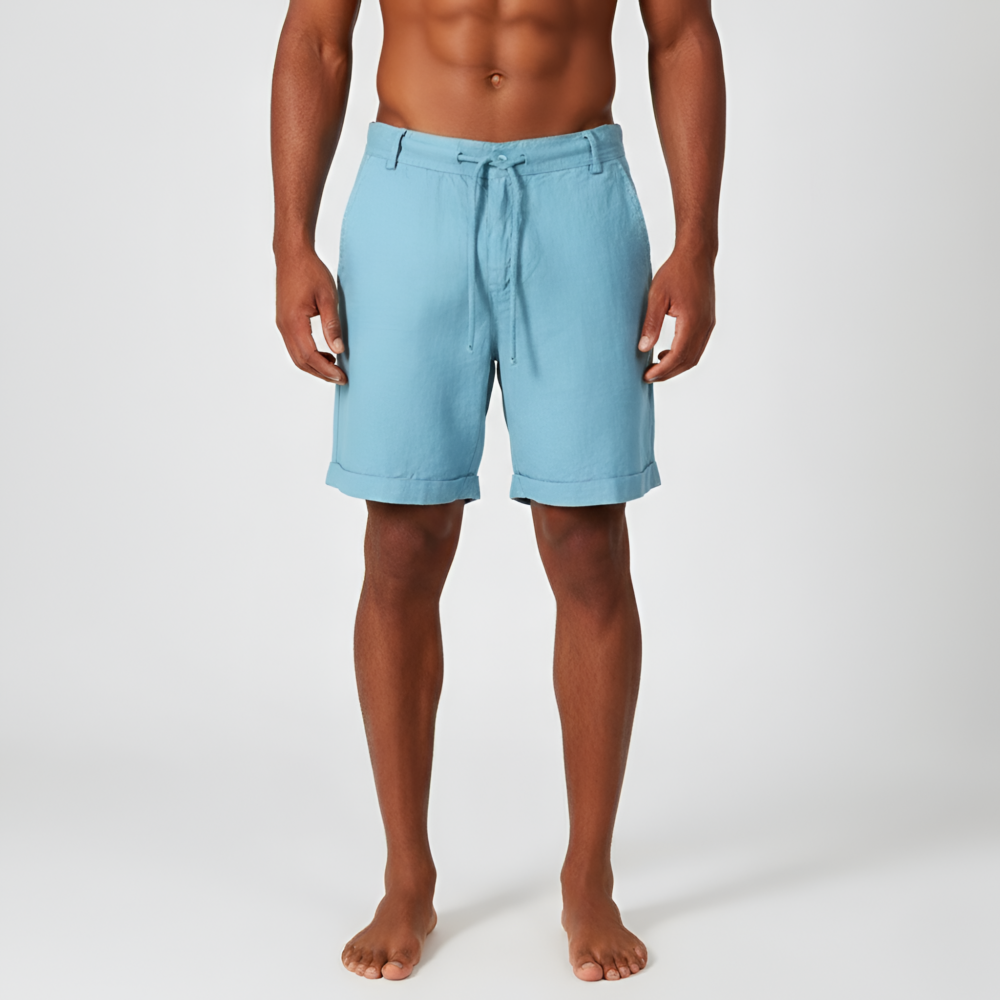 Pantalones cortos de hombre de algodón con cintura elástica y cordón, además de bolsillos laterales