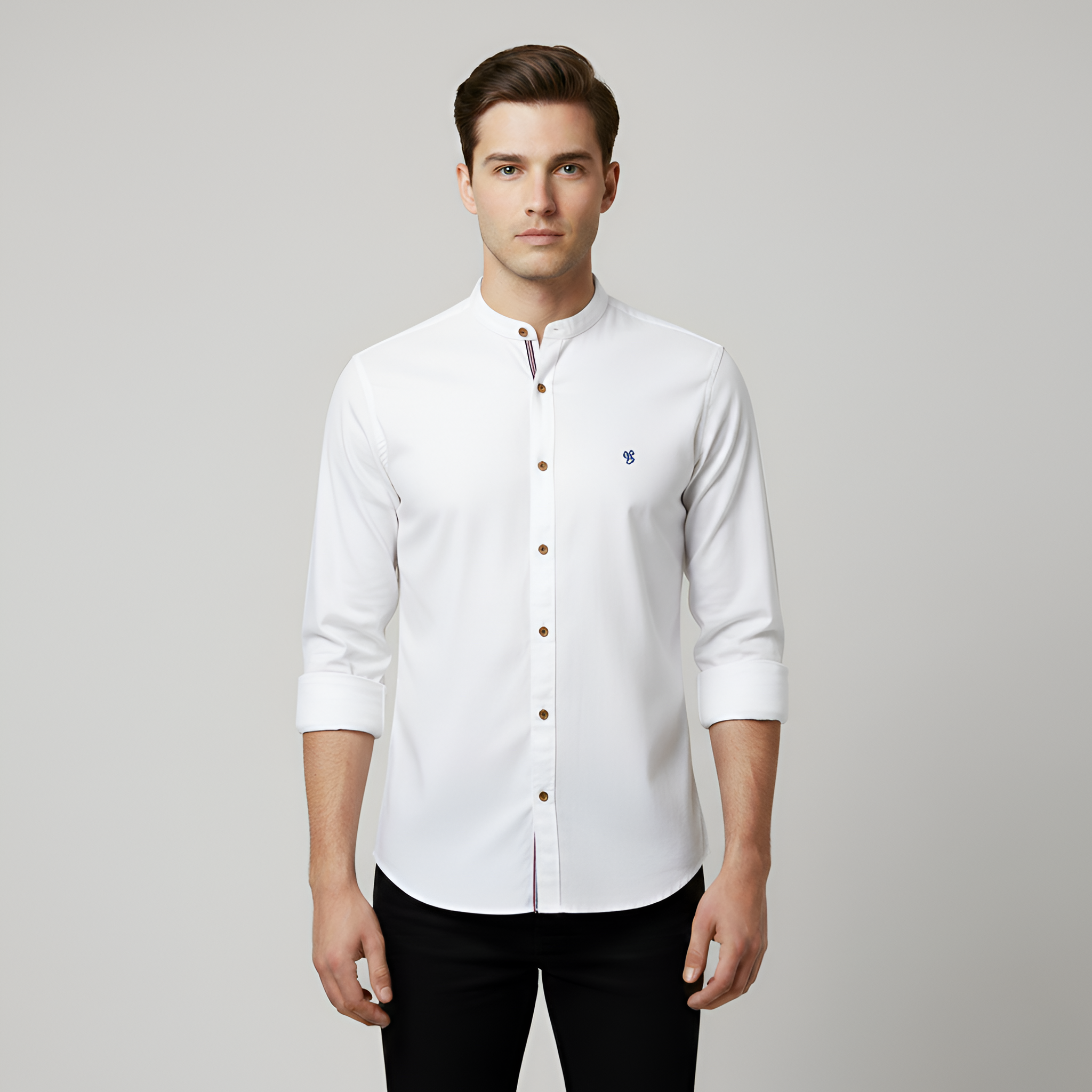 Camisa para homem Bellivaro em algodão com gola mandarim e mangas compridas