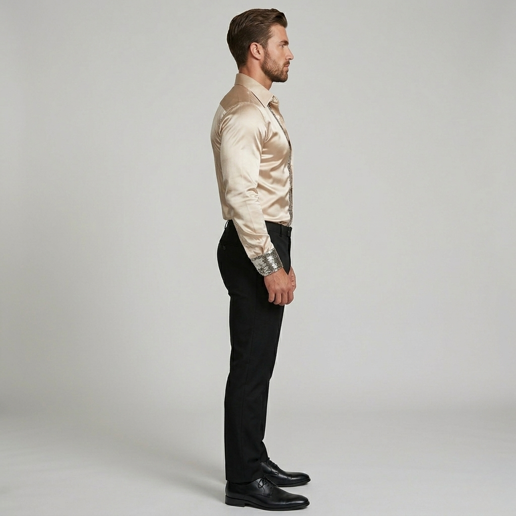Chemise homme de fête à paillettes avec fermeture à boutons, coupe slim