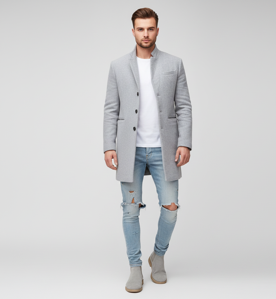 Bellivaro herre uldfrakke lang klassisk vinterfrakke