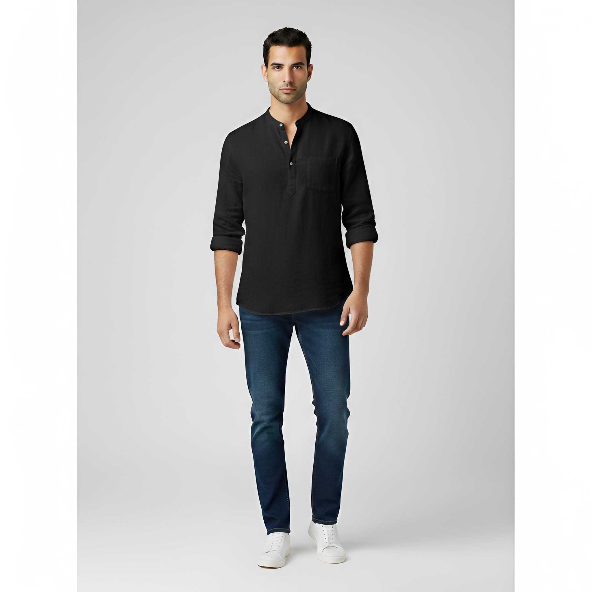 Camisa de lino para hombre con mangas largas y corte holgado