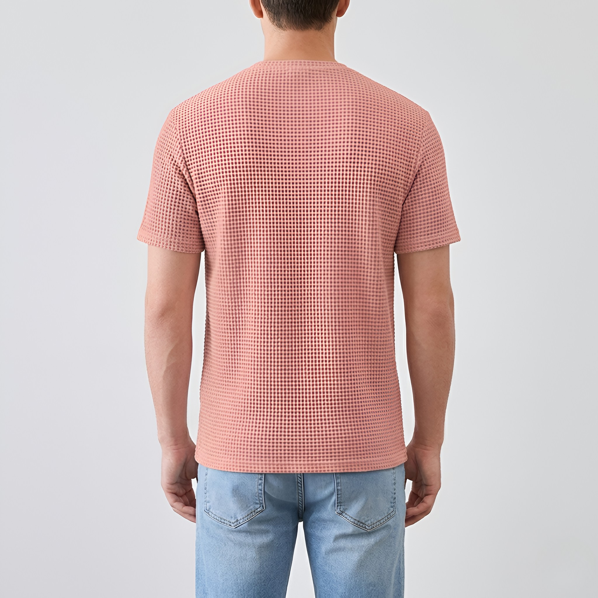 Męski T-shirt z bawełny, krótki rękaw, strukturalny, z okrągłym dekoltem, luźny krój