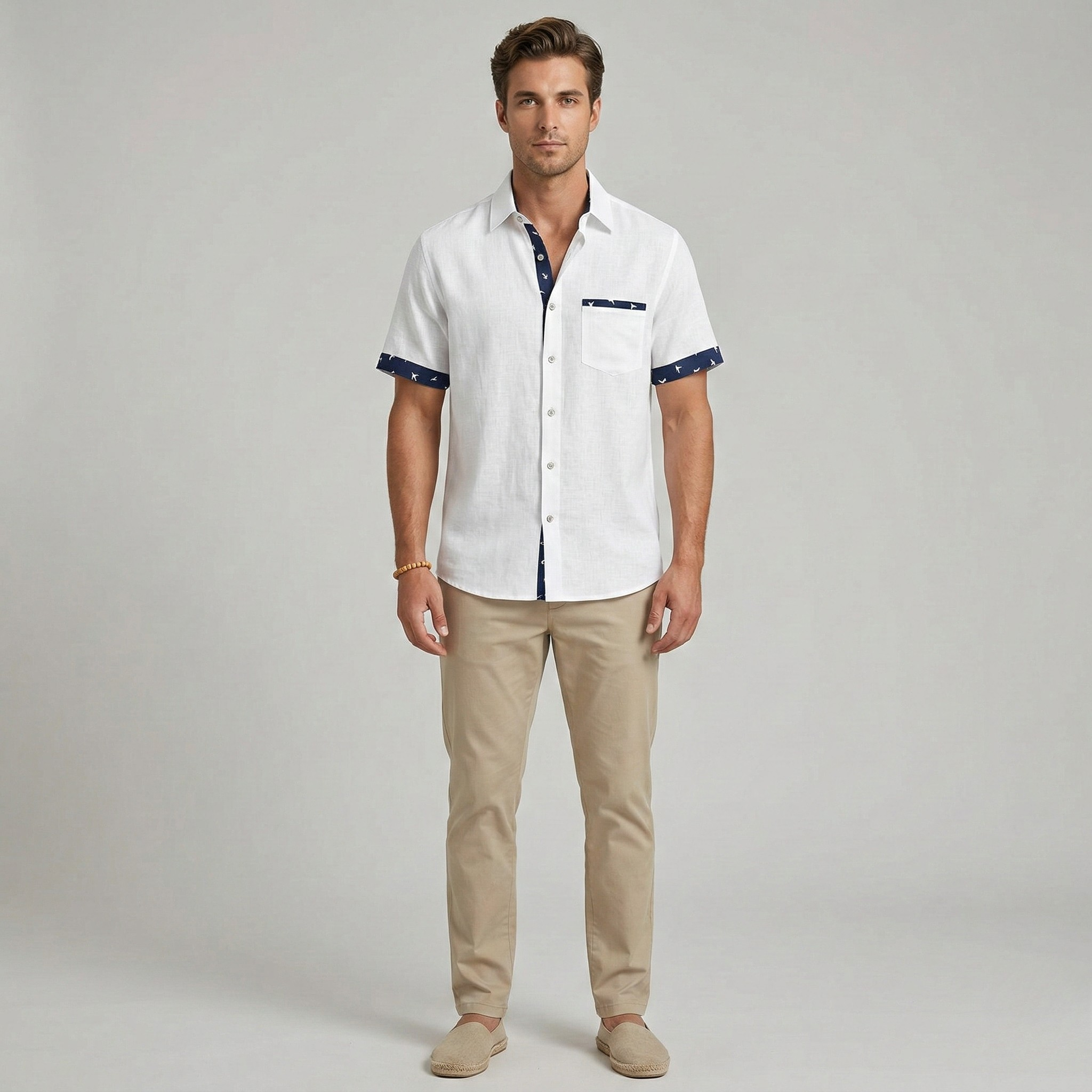 Herreskjorte kortærmet med knaplukning og brystlomme casual fit