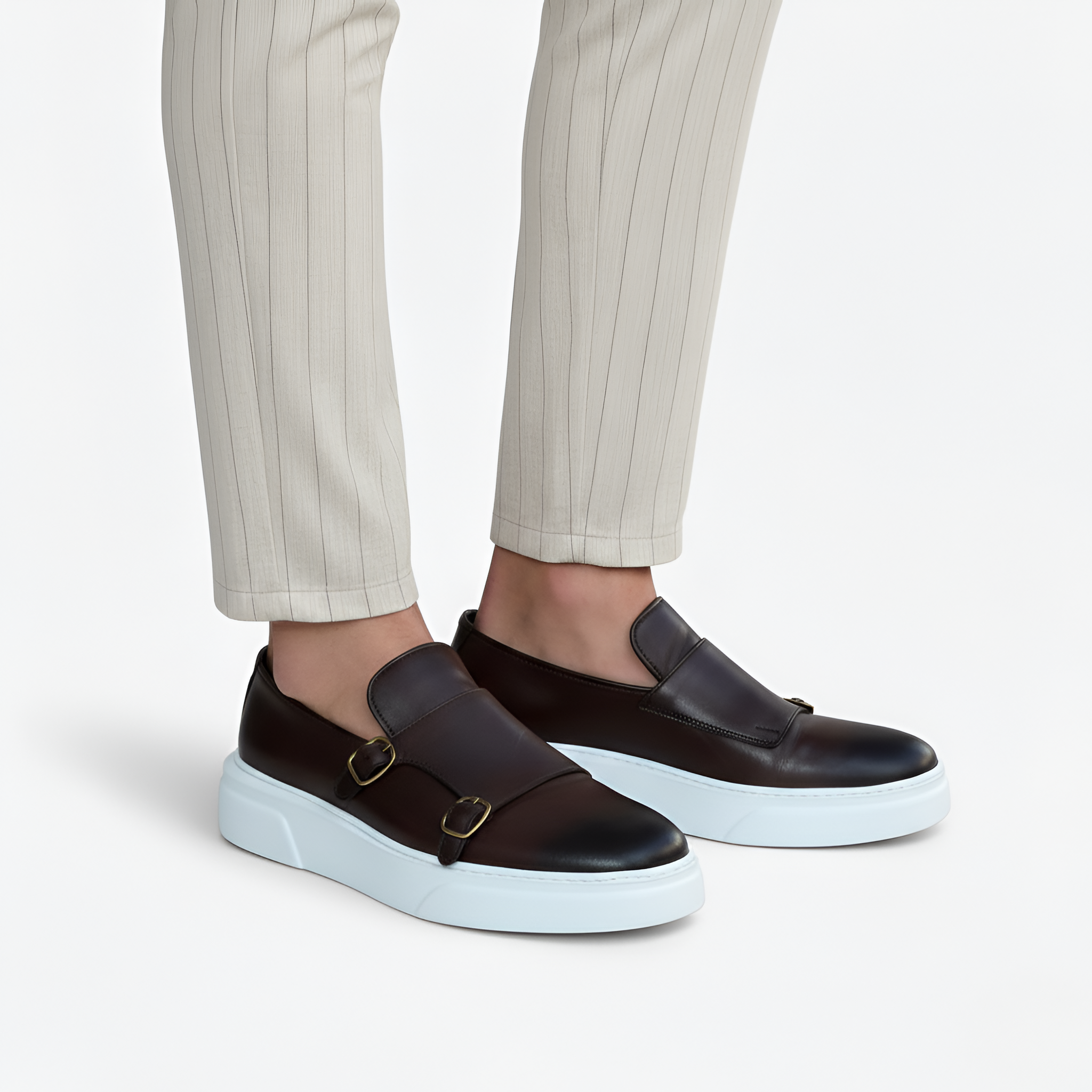 Herre loafers i læder med spænde og slip-on design