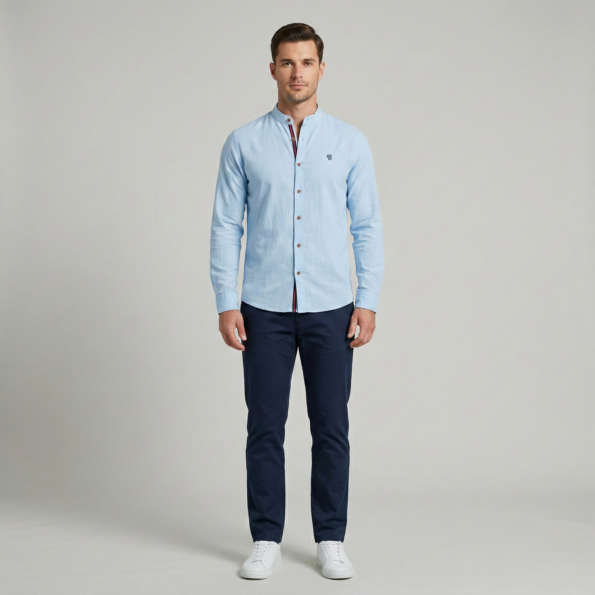 Herre langærmet skjorte i bomuldsblanding – Casual skjorte med knapper