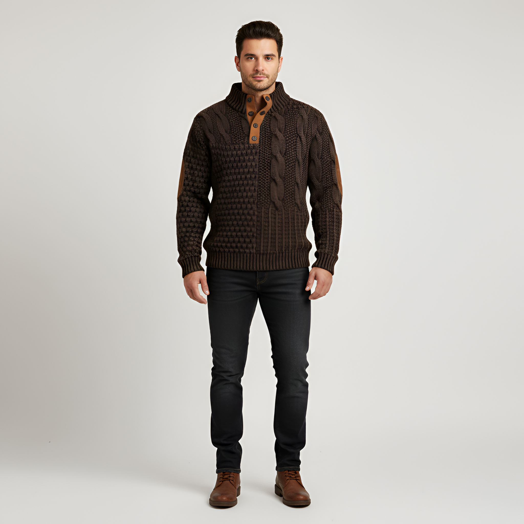 Jersey de punto para hombre Bellivaro en lana con cuello de botones, punto de cable, corte clásico