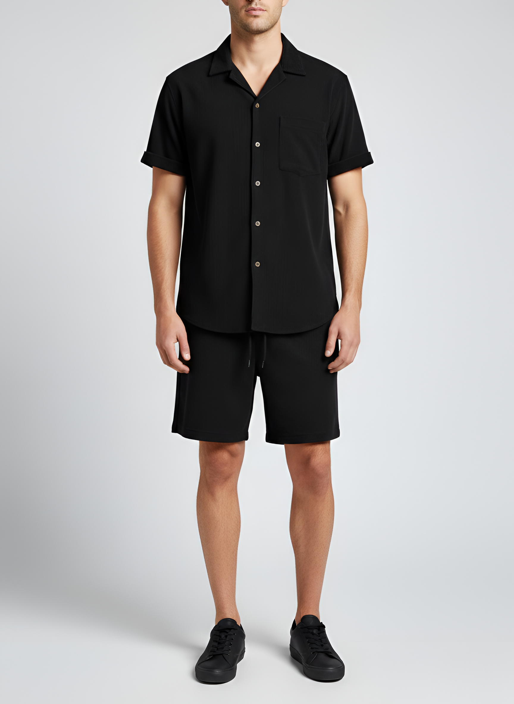 Conjunto de verano para hombre en algodón – camisa de manga corta y pantalones cortos con textura