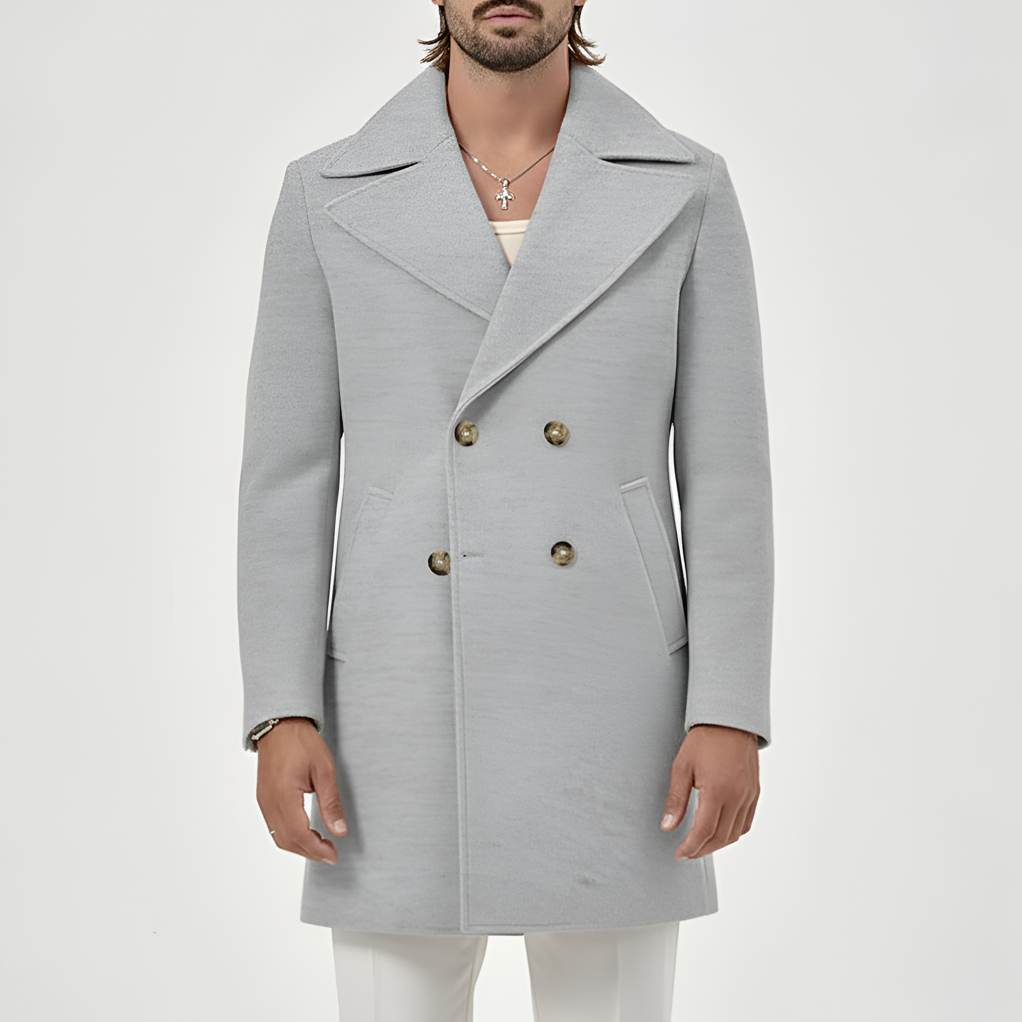 Bellivaro férfi kétsoros gyapjúkeverék kabát klasszikus szabással