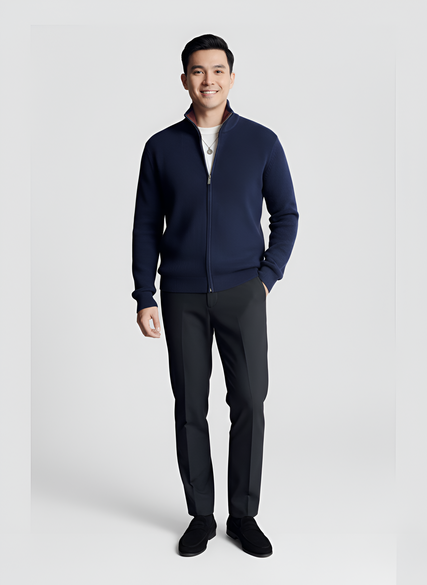 Cardigan tricoté Bellivaro pour homme avec fermeture éclair en mélange de laine