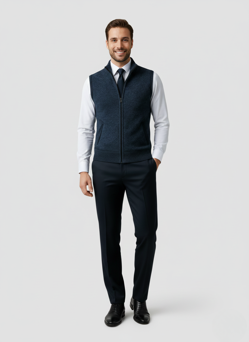Bellivaro Pánska pletená vesta so zipsom z vlnenej zmesi
