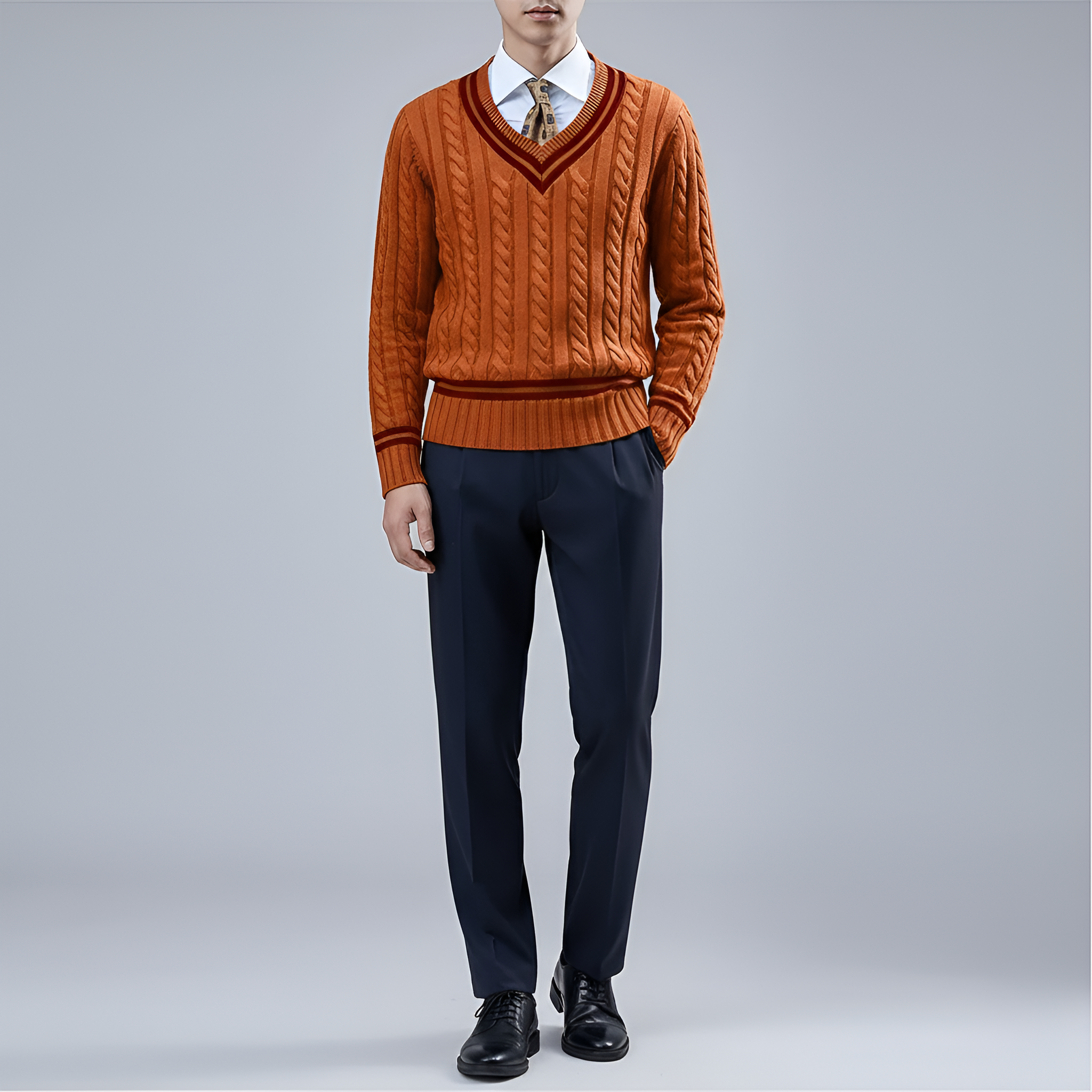 Bellivaro ανδρικό πλεκτό πουλόβερ από βαμβάκι με V-λαιμόκοψη