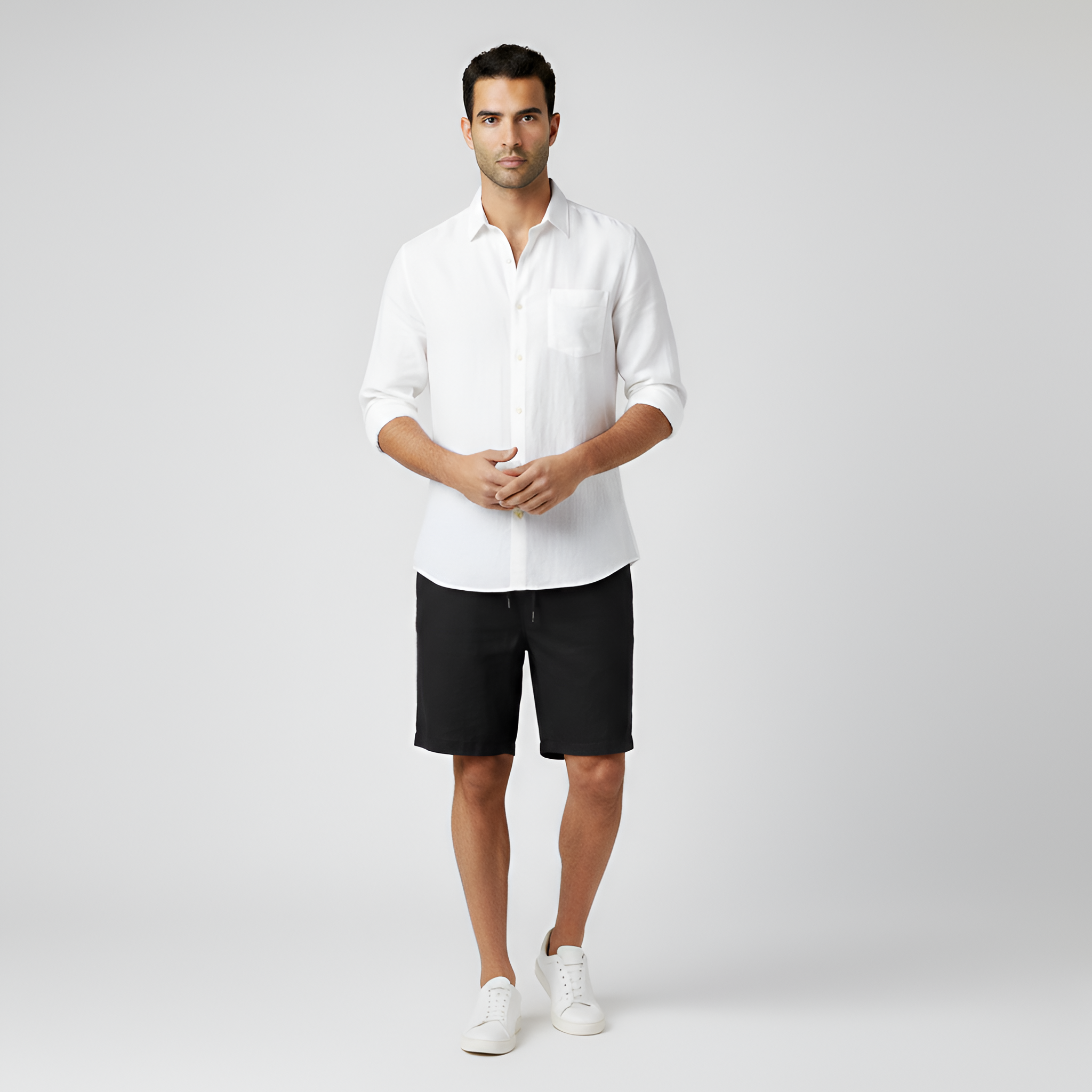 Pantalones cortos de lino para hombre con cintura elástica y cordón en calidad ligera