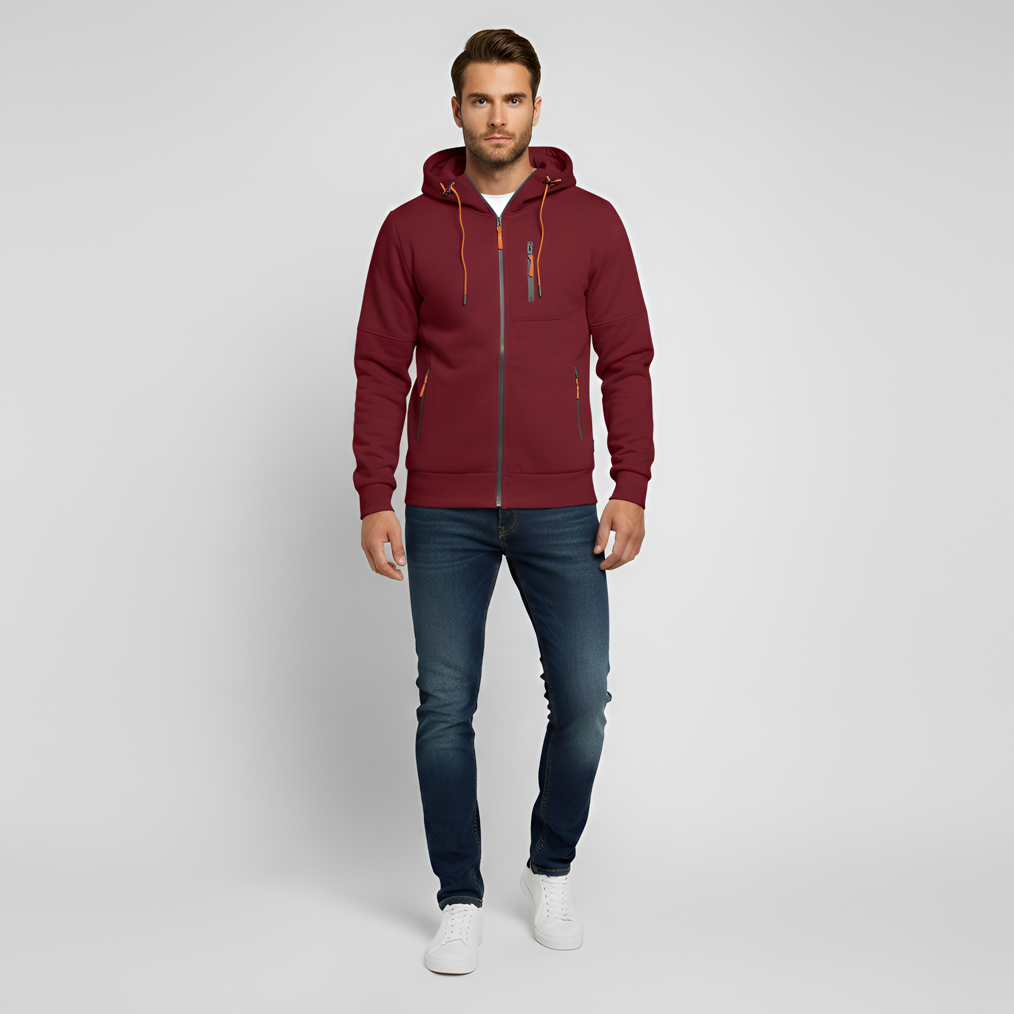 Bellivaro férfi polár kapucnis pulóver cipzárral mindennapi használatra