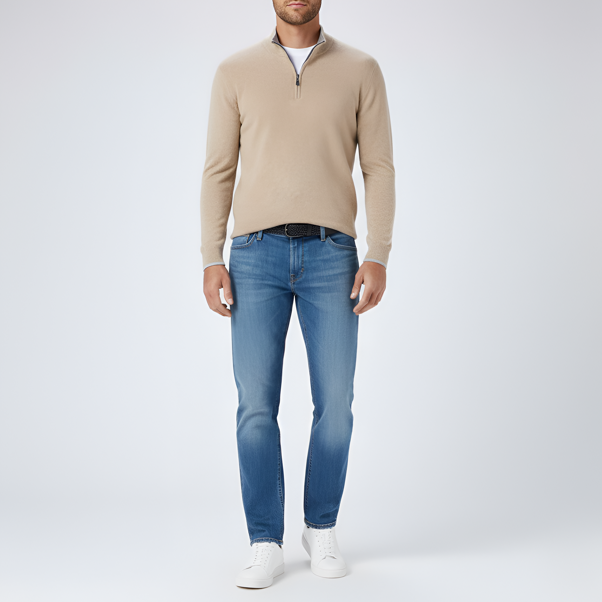 Jersey de punto para hombre Bellivaro con media cremallera, manga larga, ajuste clásico