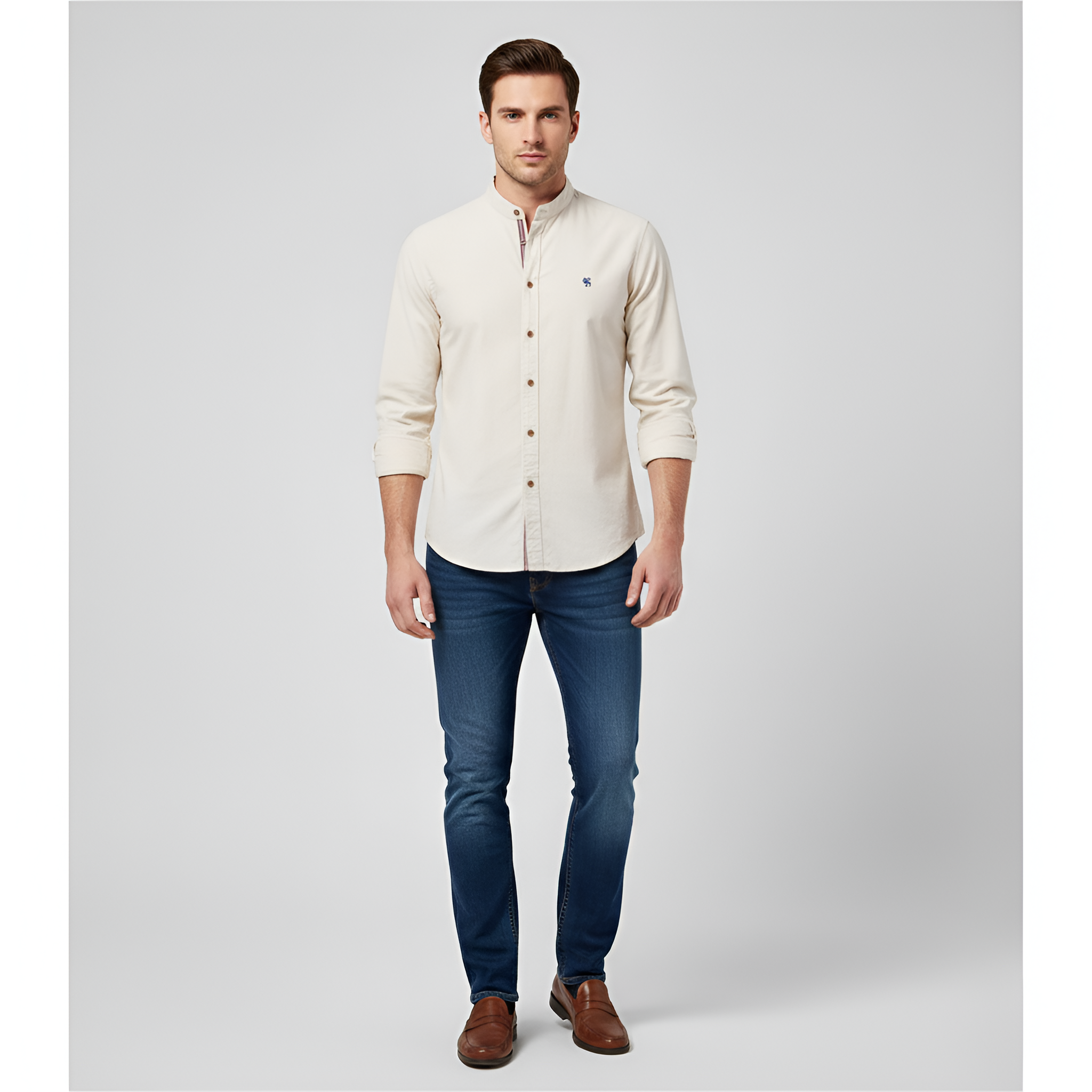 Camisa para homem Bellivaro em algodão com gola mandarim e mangas compridas