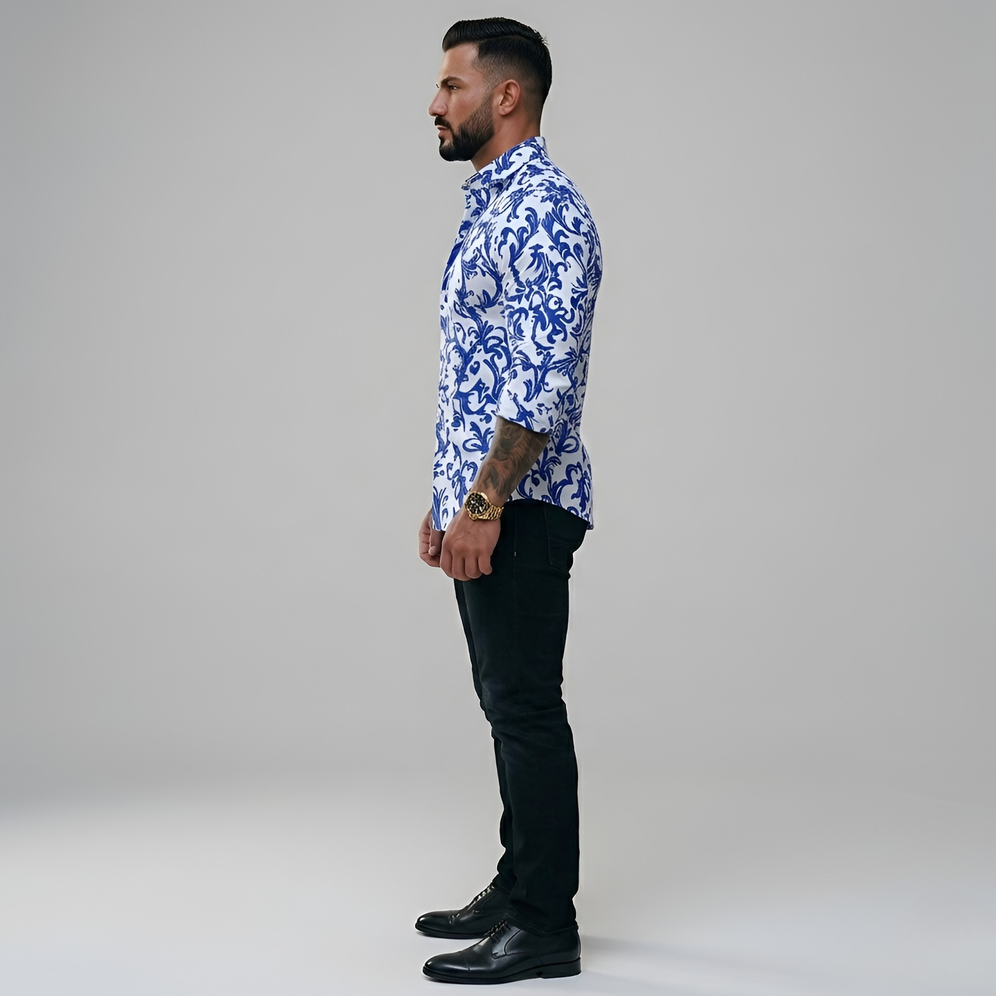 Herreskjorte slim fit med mønster og knaplukning elegant skjorte til mænd