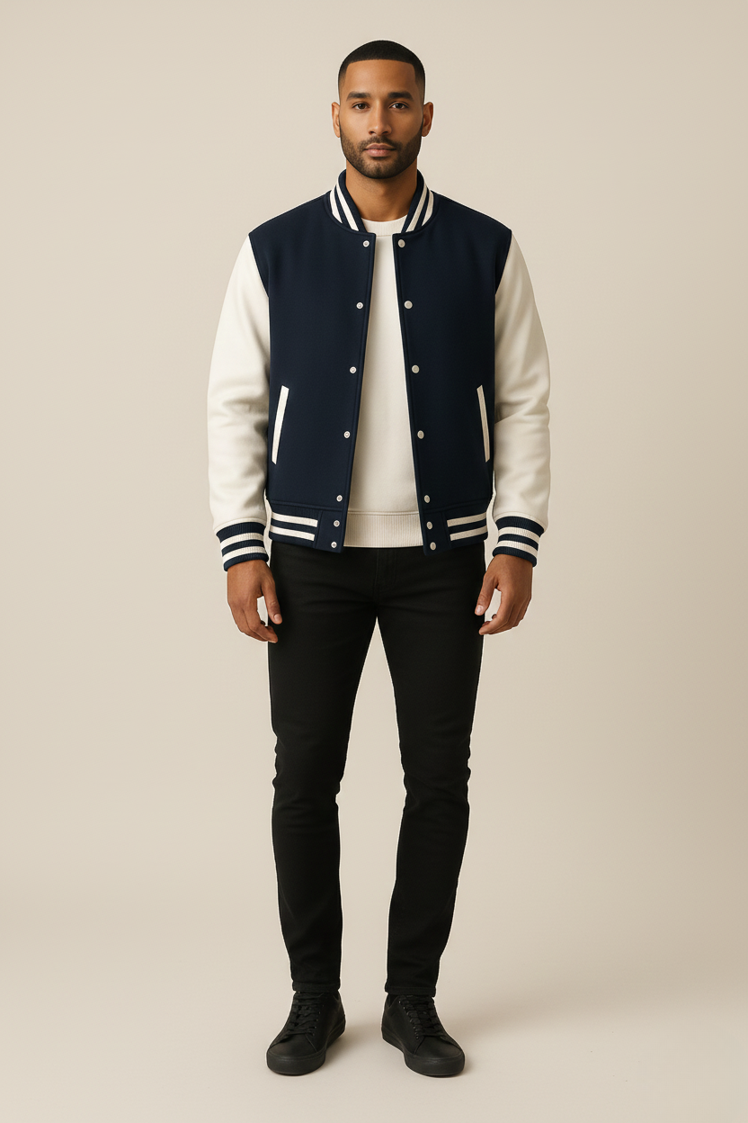 Chaqueta bomber varsity para hombre Bellivaro con botones a presión y corte clásico