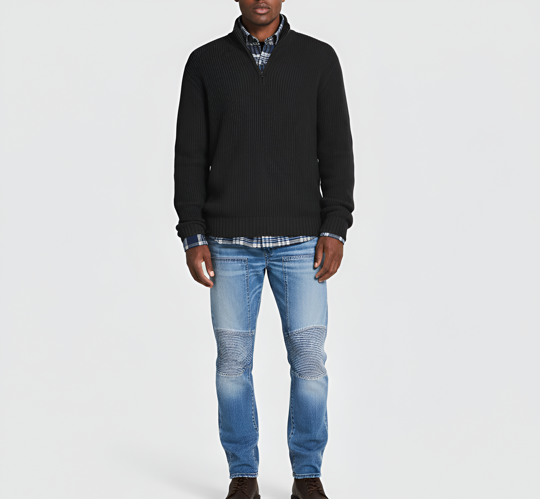 Bellivaro férfi kötött pulóver félcipzárral hosszú ujjú laza szabású