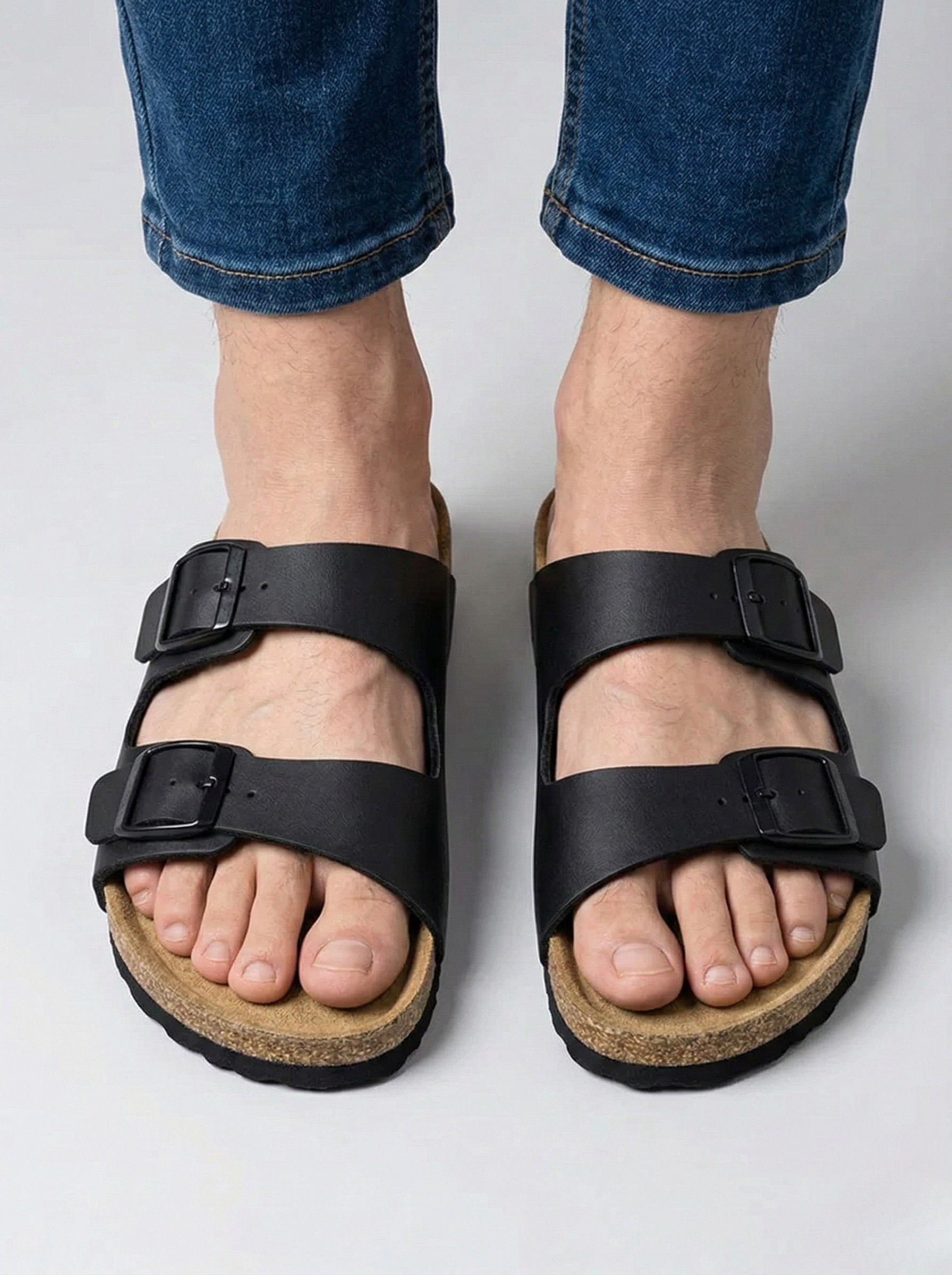 Dámské sandály s přezkami a korkovou podrážkou pohodlné pantofle