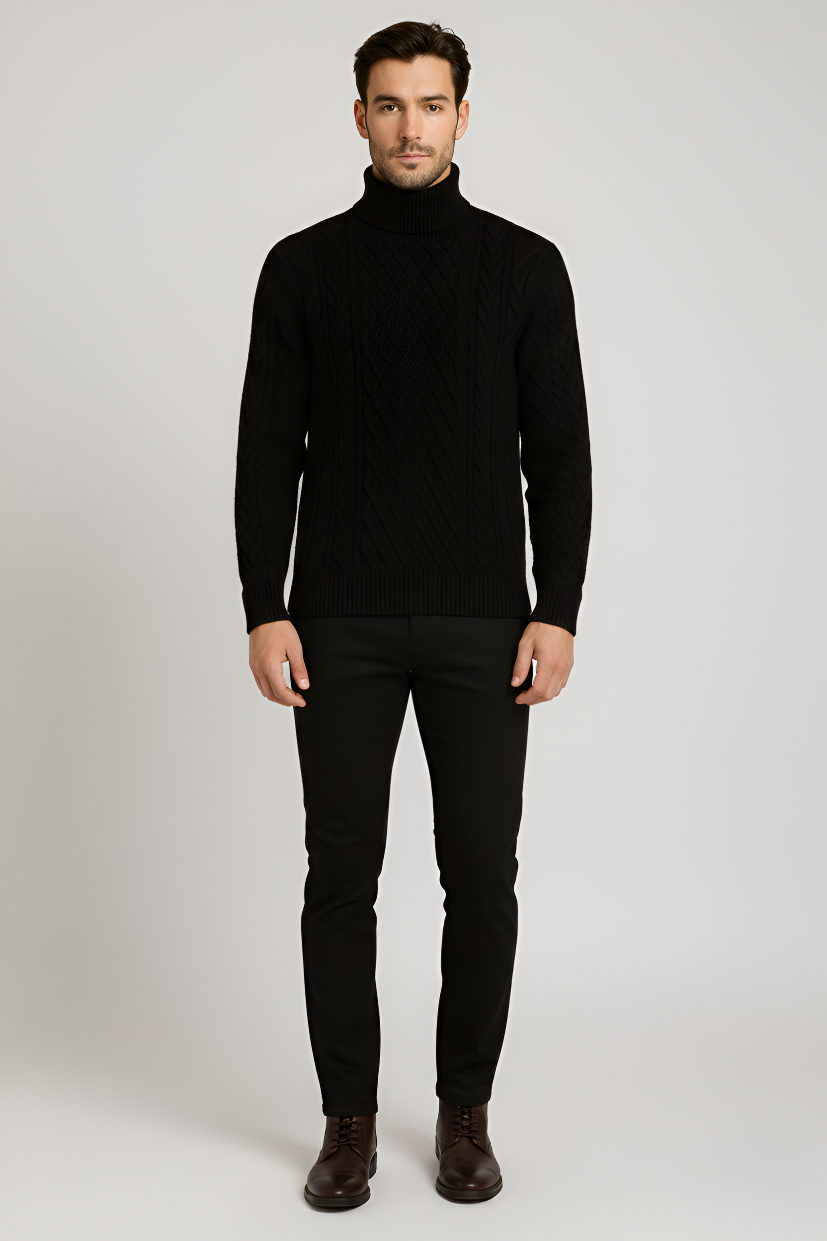 Jersey de lana de cuello alto para hombre Bellivaro, tejido de cable, suéter cálido de invierno