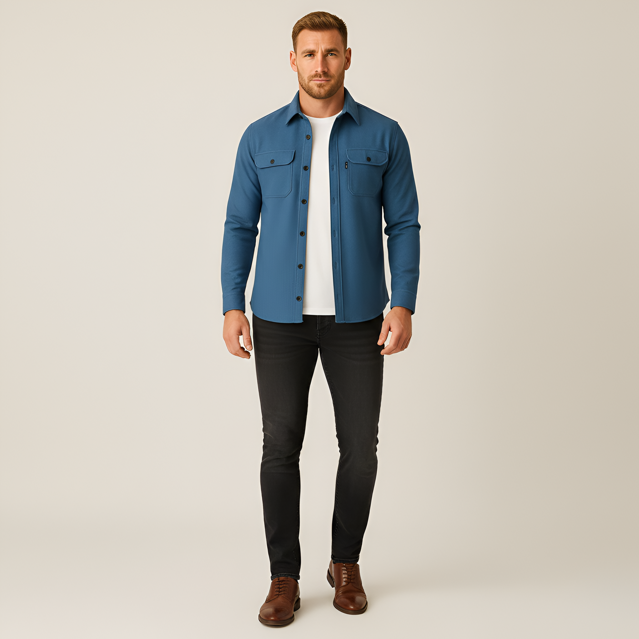 Chaqueta camisa para hombre Bellivaro en mezcla de lana con botones, ajuste casual