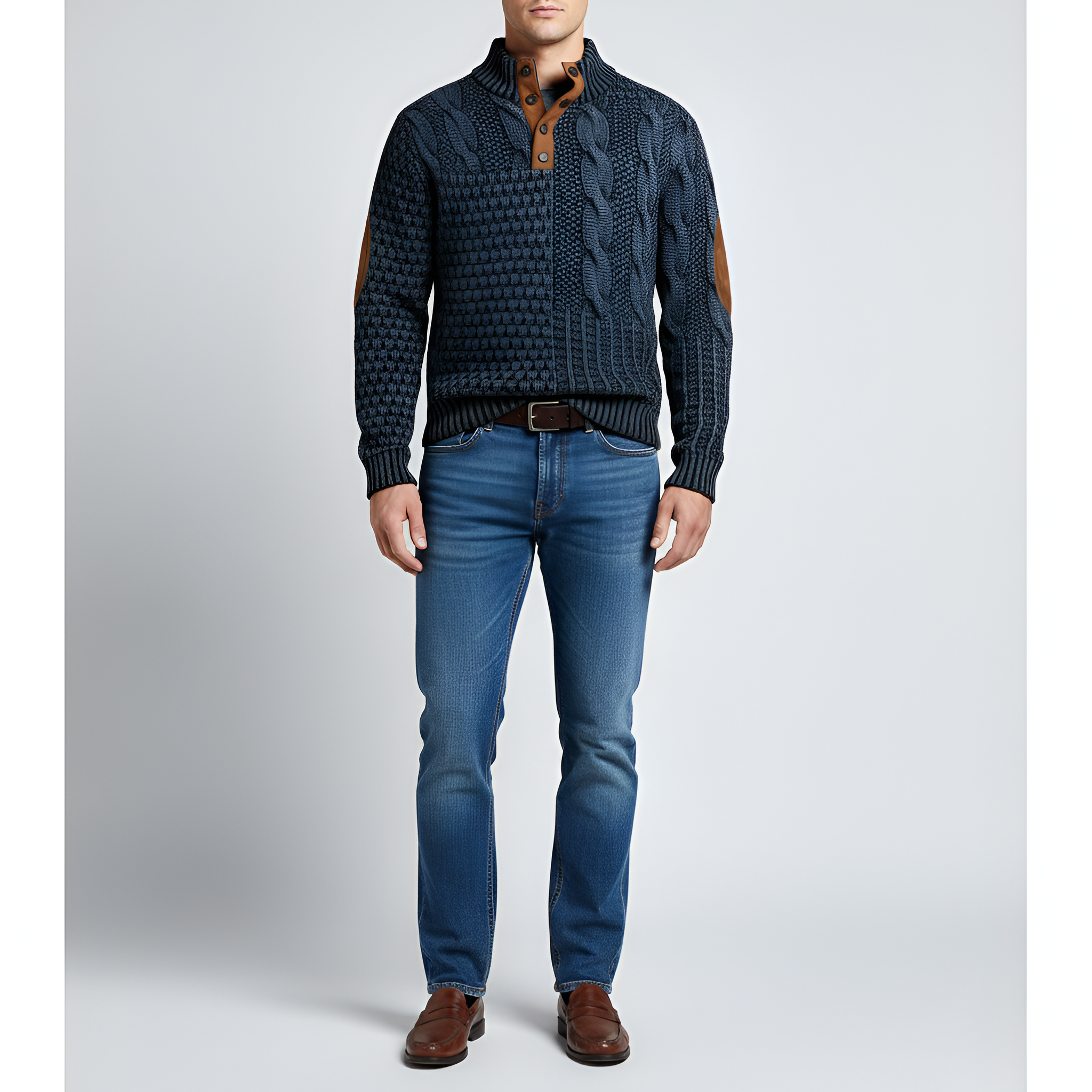 Jersey de punto para hombre Bellivaro en lana con cuello de botones, punto de cable, corte clásico