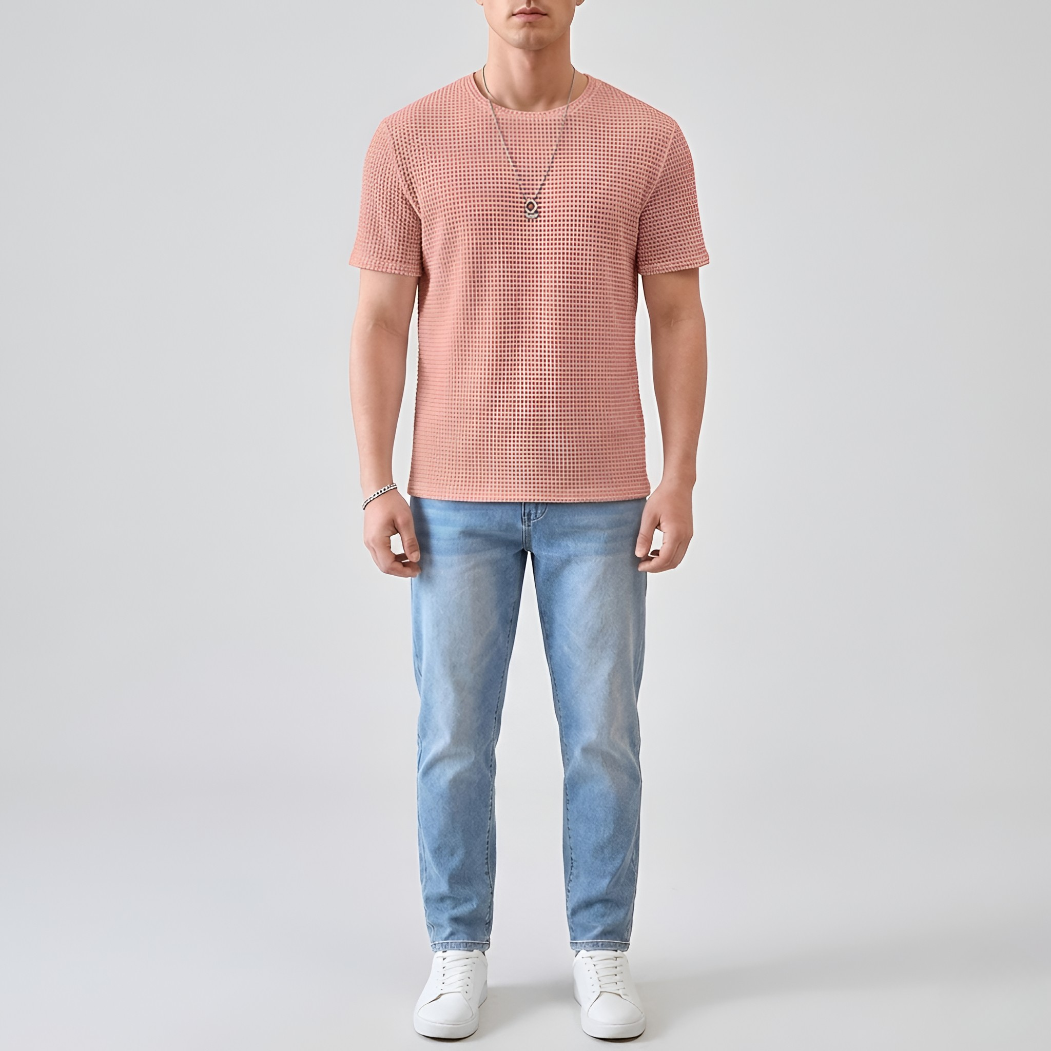 Camiseta de hombre de algodón, de manga corta, estructurada, con cuello redondo y ajuste relajado