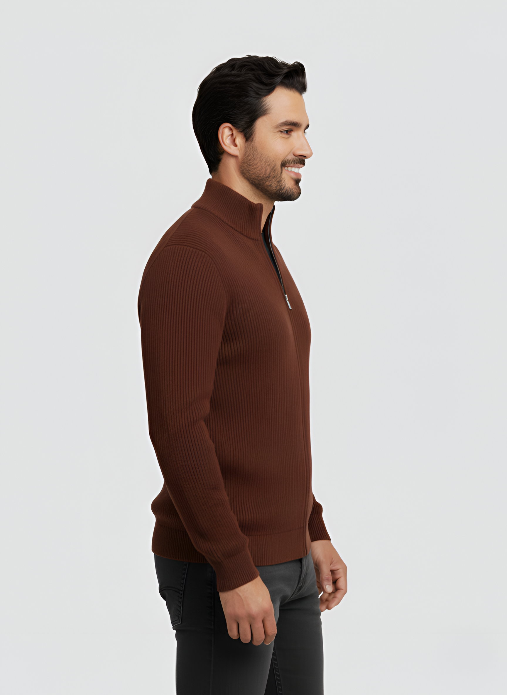 Cardigan tricoté Bellivaro pour homme avec fermeture éclair en mélange de laine