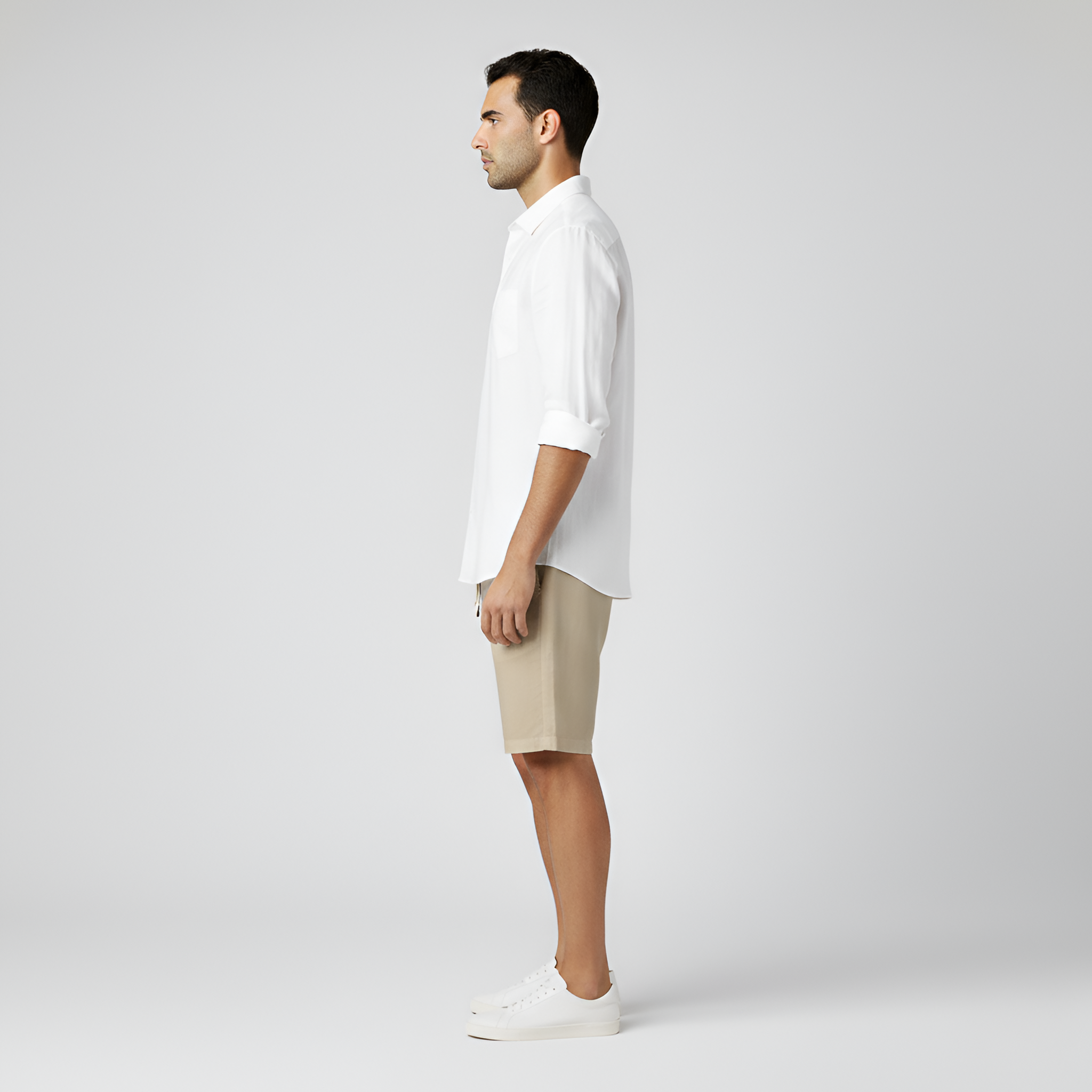 Pantalones cortos de lino para hombre con cintura elástica y cordón en calidad ligera