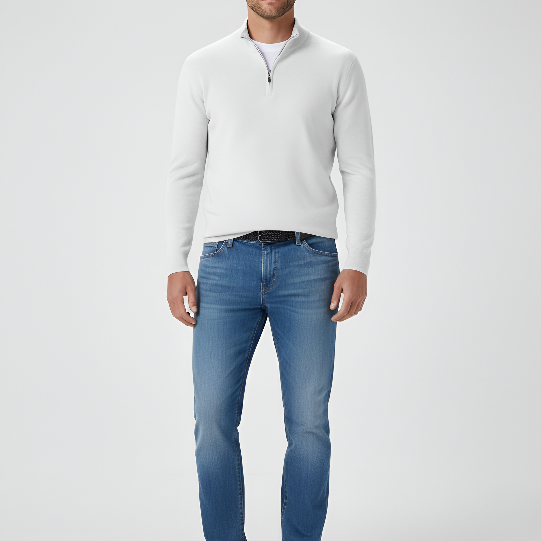 Jersey de punto para hombre Bellivaro con media cremallera, manga larga, ajuste clásico