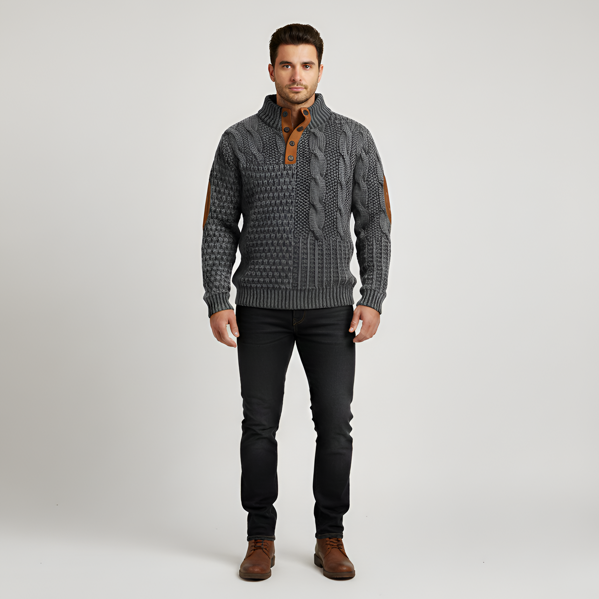 Jersey de punto para hombre Bellivaro en lana con cuello de botones, punto de cable, corte clásico