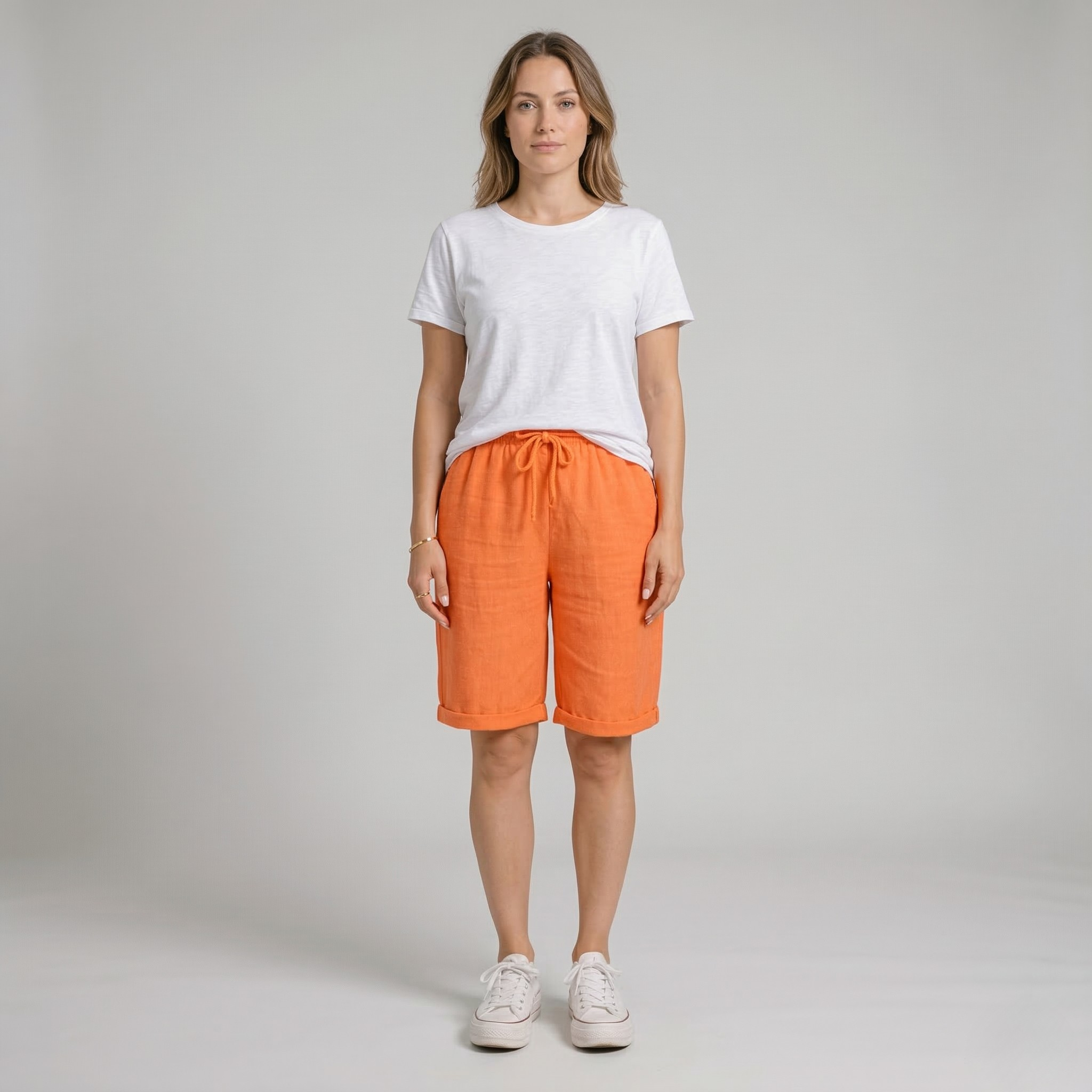 Calções Dame Hør com Cintura Elástica Calções de Verão para Lazer e Férias