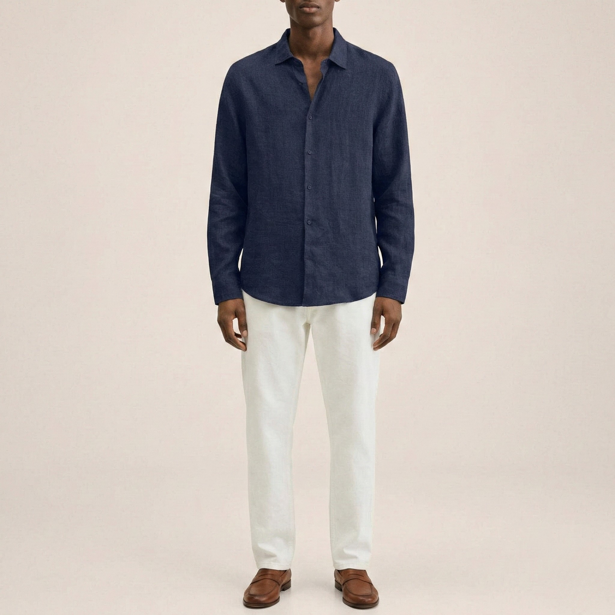 Herre langærmet hør skjorte – Klassisk skjorte i hørblanding