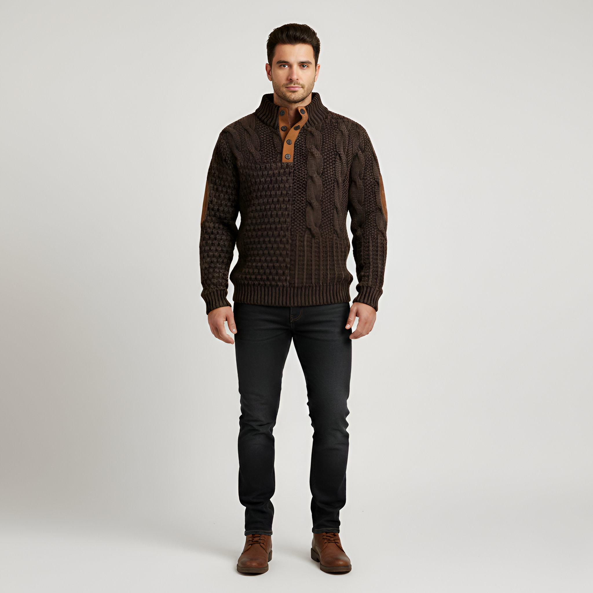 Jersey de punto para hombre Bellivaro en lana con cuello de botones, punto de cable, corte clásico